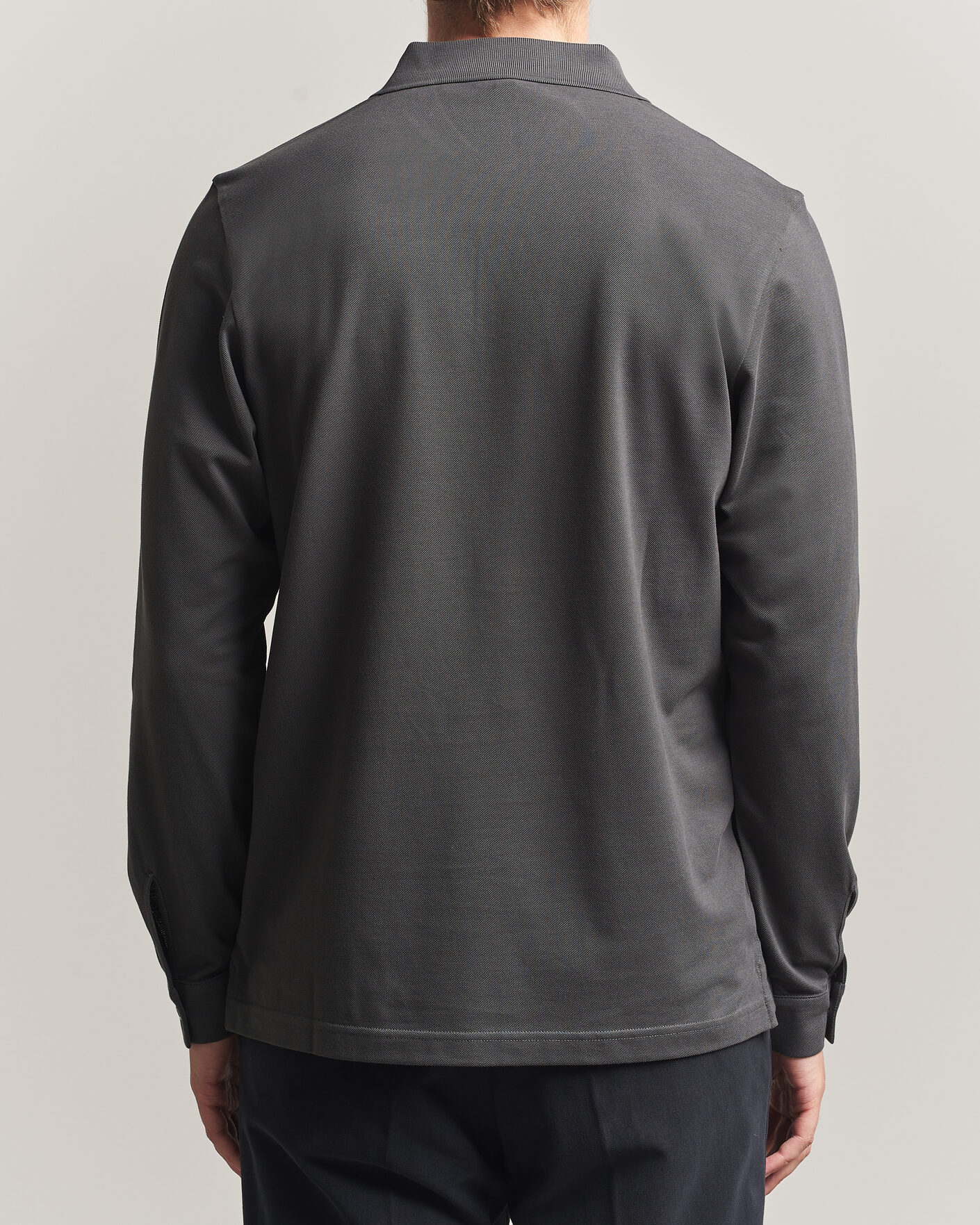 Heren | Polo's | Sunspel | Supima Cotton Long Sleeve Pique Polo Anthracite