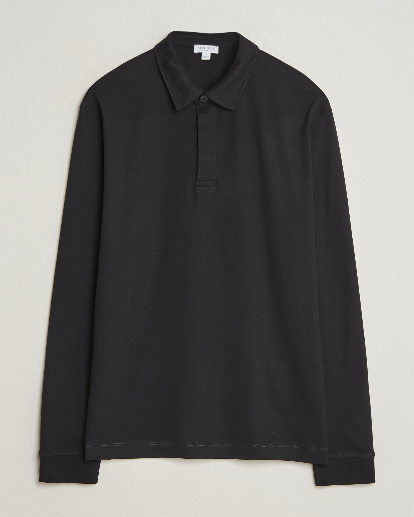 Homme | Polos | Sunspel | Heavy Weight Supima Cotton Long Sleeve Polo Black