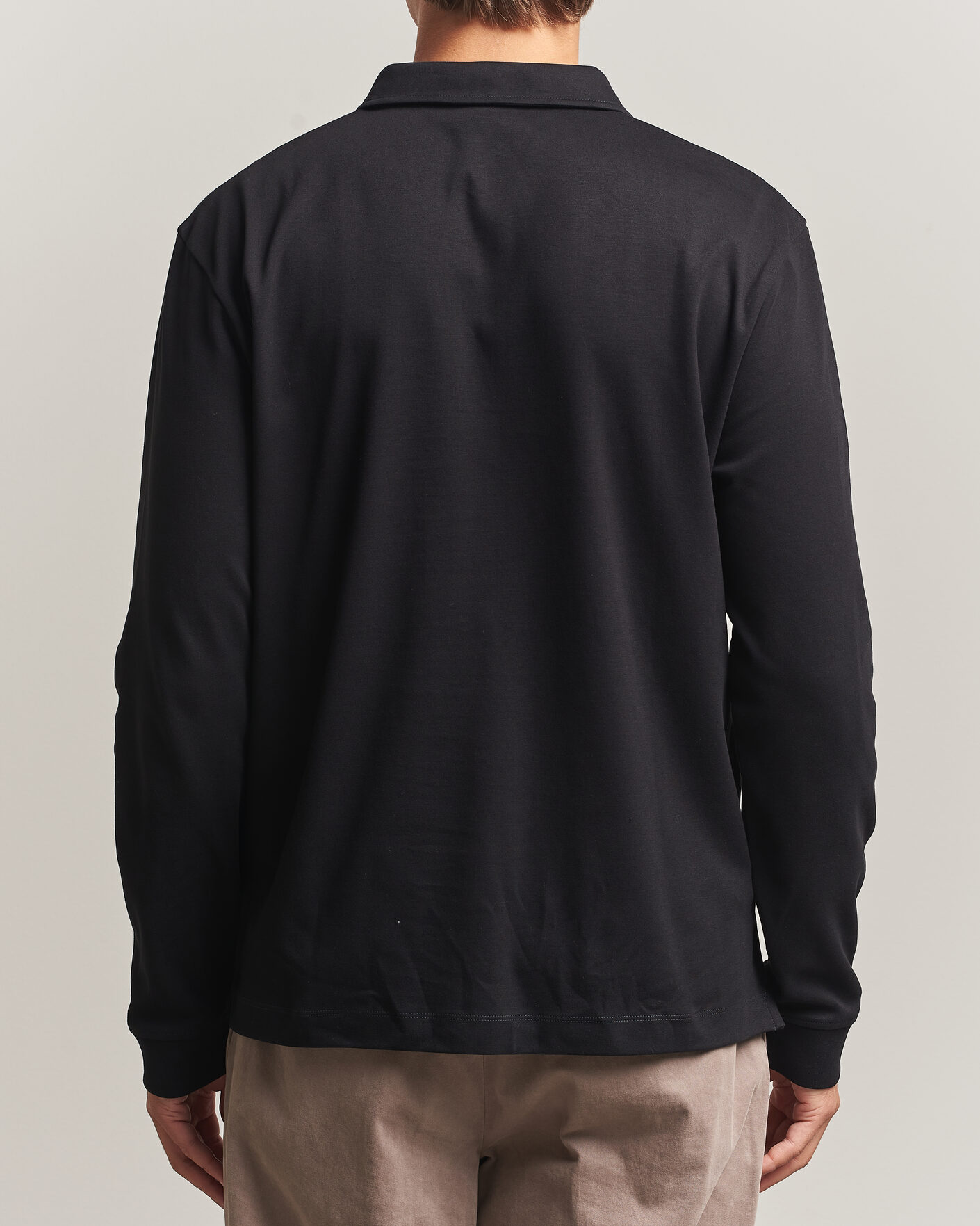 Homme | Polos | Sunspel | Heavy Weight Supima Cotton Long Sleeve Polo Black