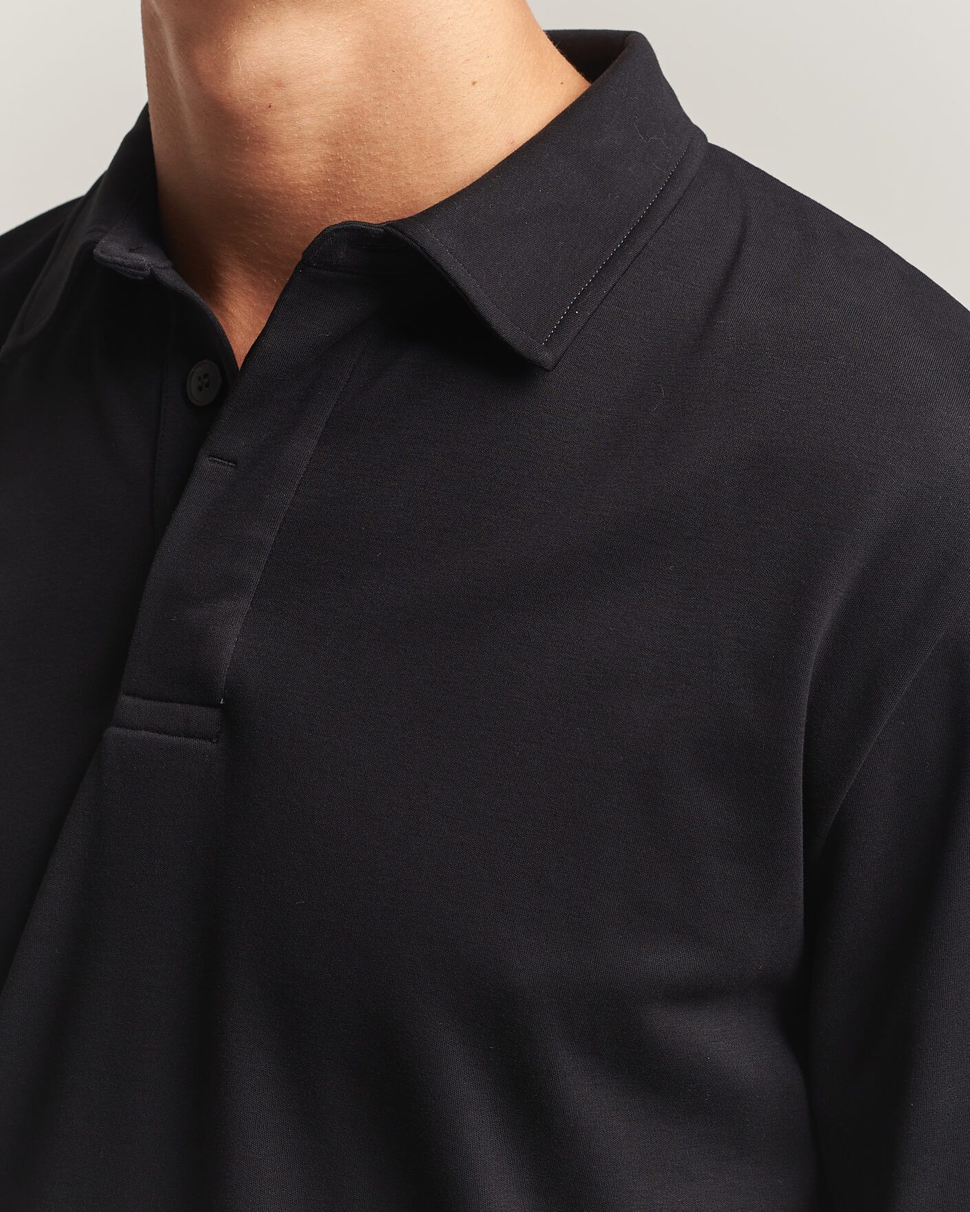 Homme | Polos | Sunspel | Heavy Weight Supima Cotton Long Sleeve Polo Black