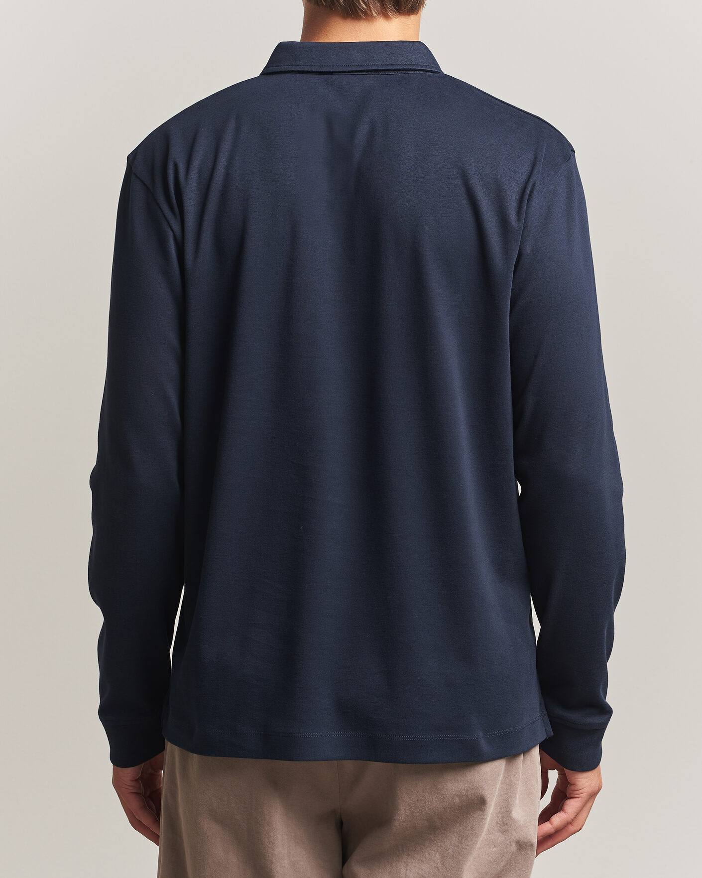 Homme | Polos | Sunspel | Heavy Weight Supima Cotton Long Sleeve Polo Navy