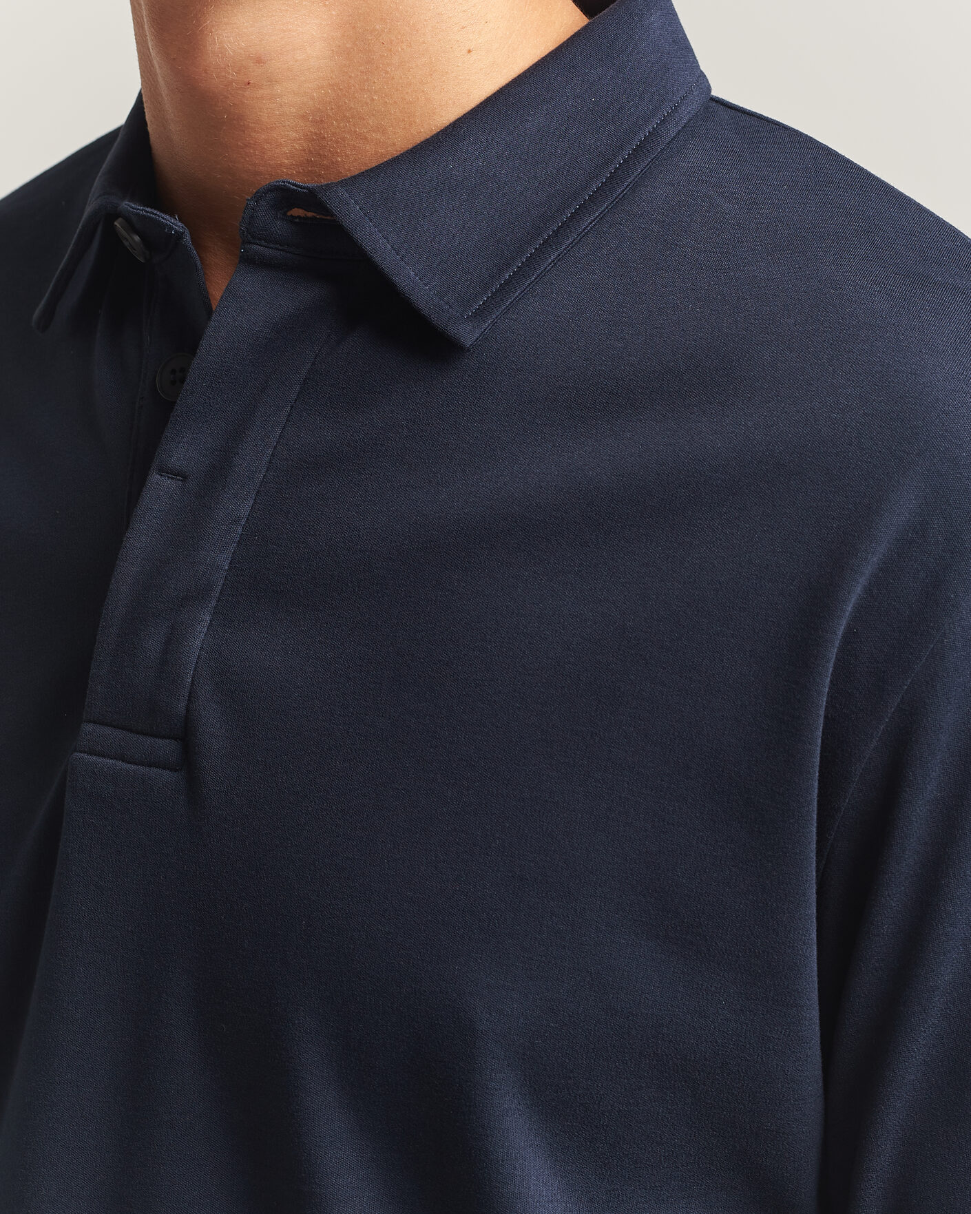 Homme | Polos | Sunspel | Heavy Weight Supima Cotton Long Sleeve Polo Navy