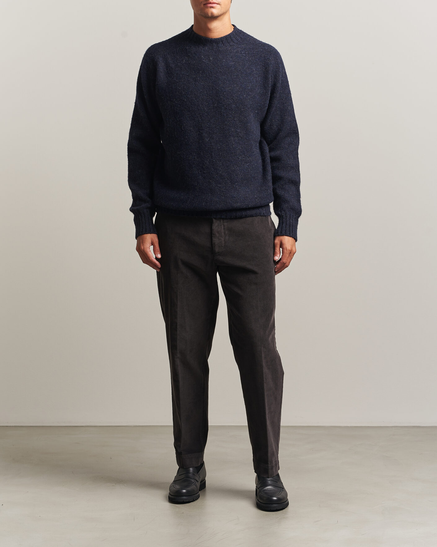 Homme | Pulls Et Tricots | Sunspel | Brushed Shetland Crew Neck Dark Navy
