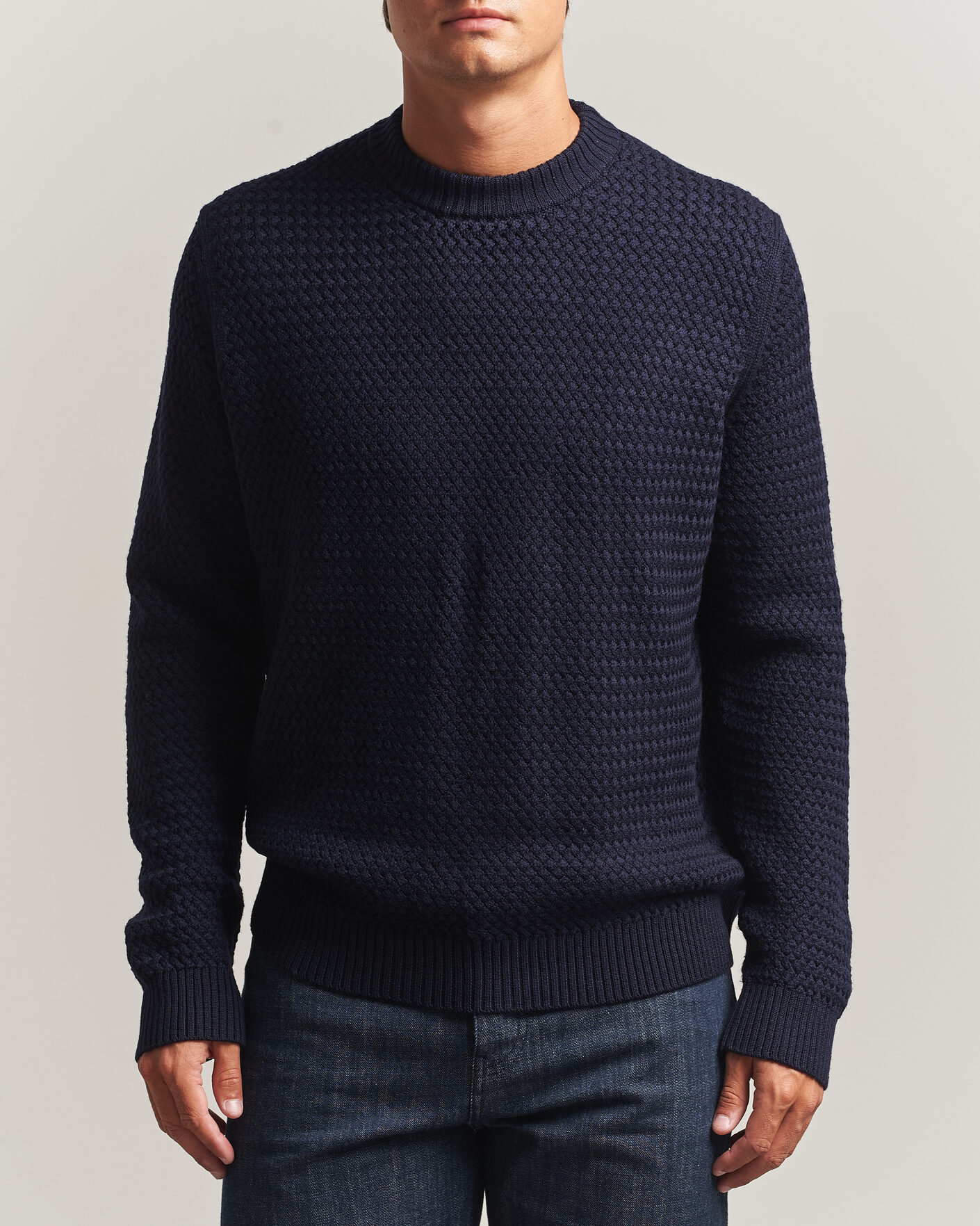 Homme | Pulls Et Tricots | Sunspel | Merino Basketweave Stitch Jumper Navy