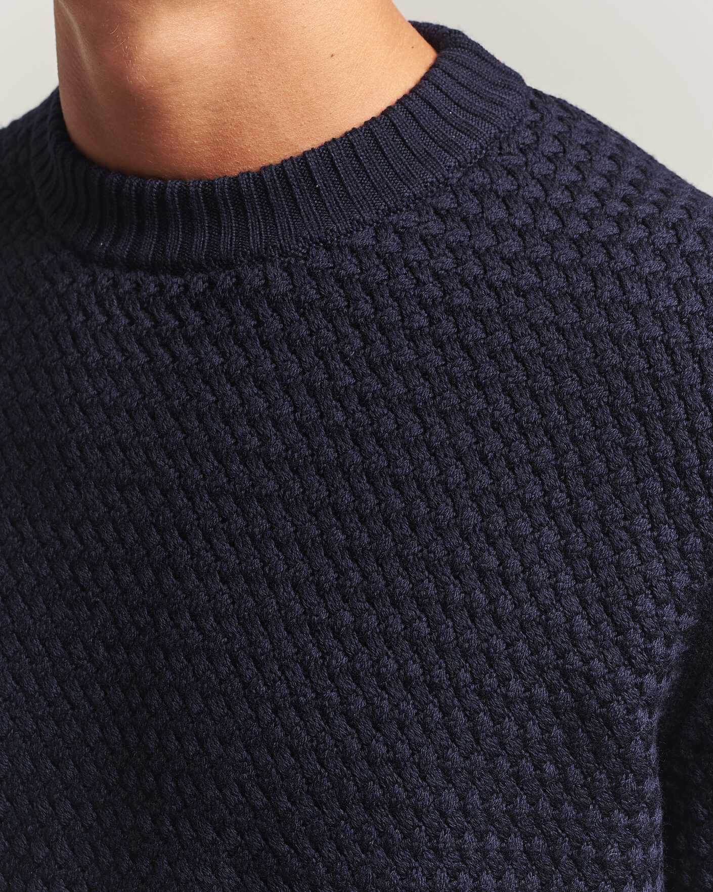 Homme | Pulls Et Tricots | Sunspel | Merino Basketweave Stitch Jumper Navy