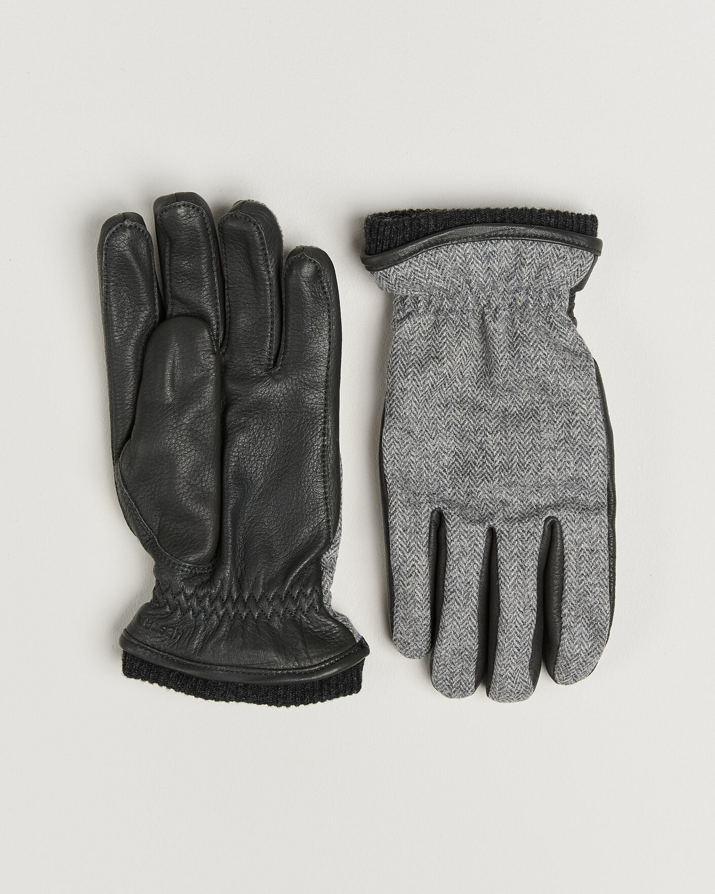 Homme | Gants | Hestra | Wilhelm Herringbone Wool/Elkskin Glove Grey