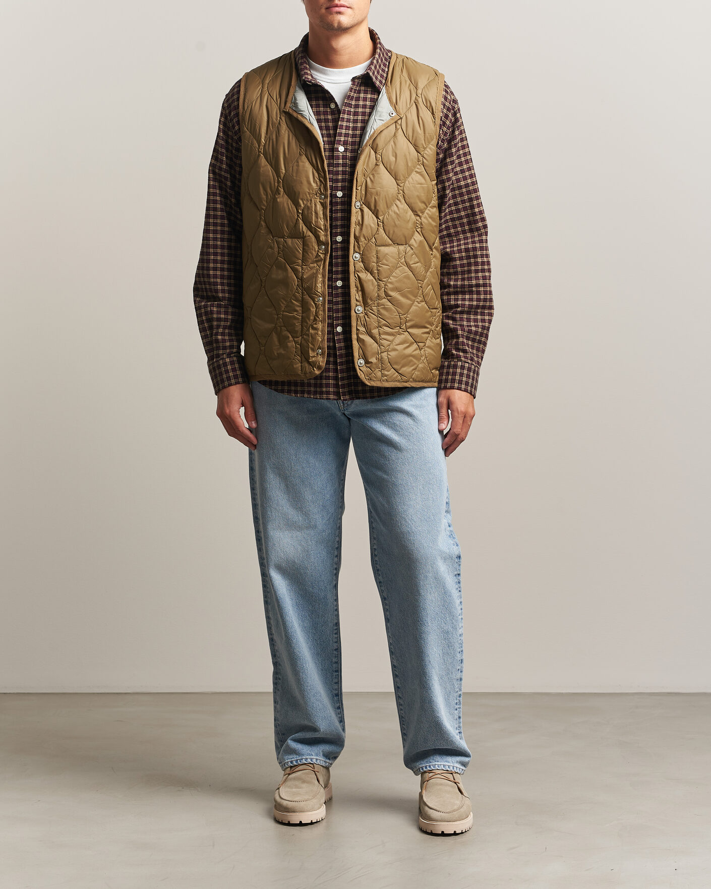 Heren | Gilets | TAION | Military Crew Neck Down Vest Dark Khaki Olive