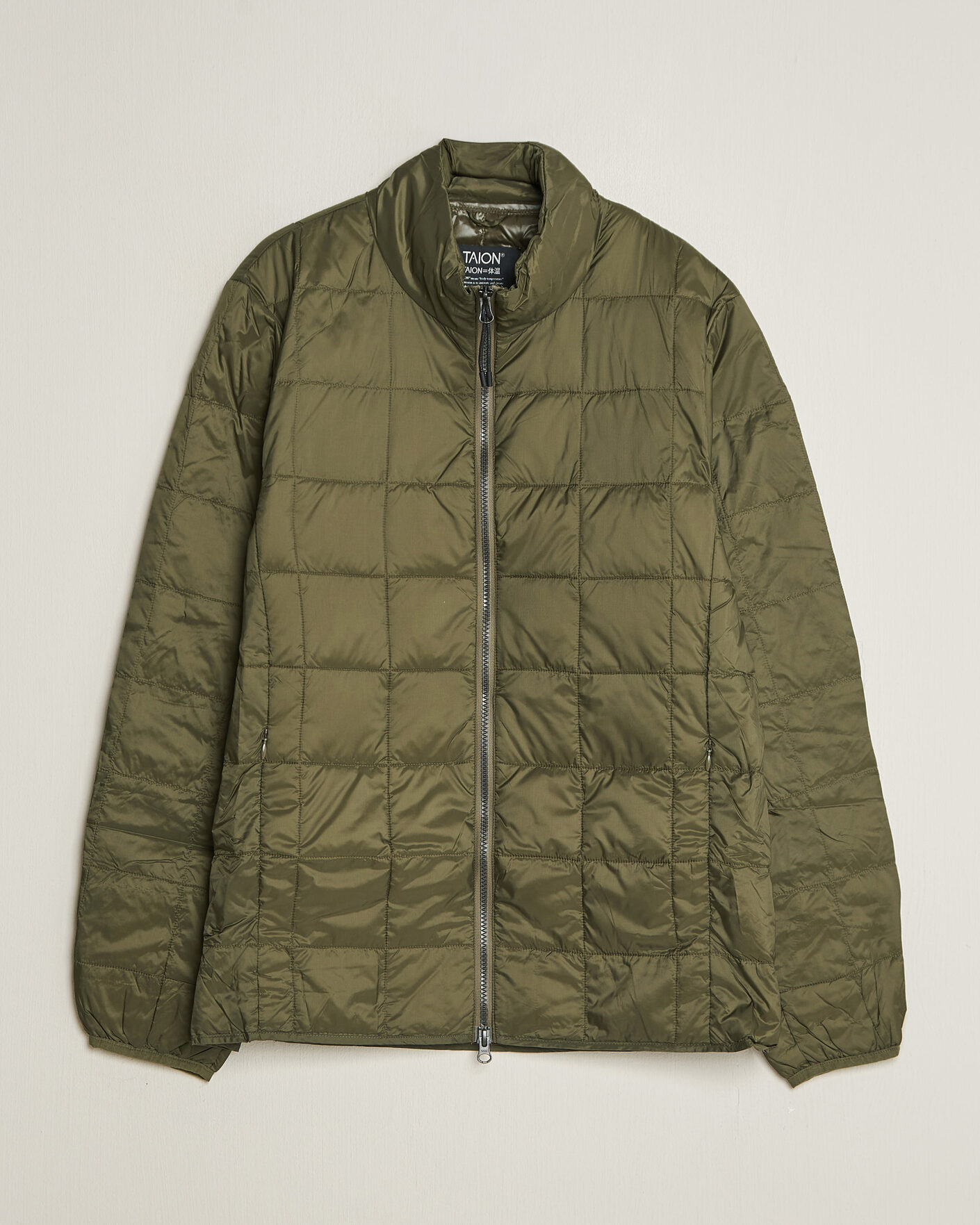 Heren | Jassen | TAION | High Neck Full Zip Lightweight Down Jacket Dark Olive