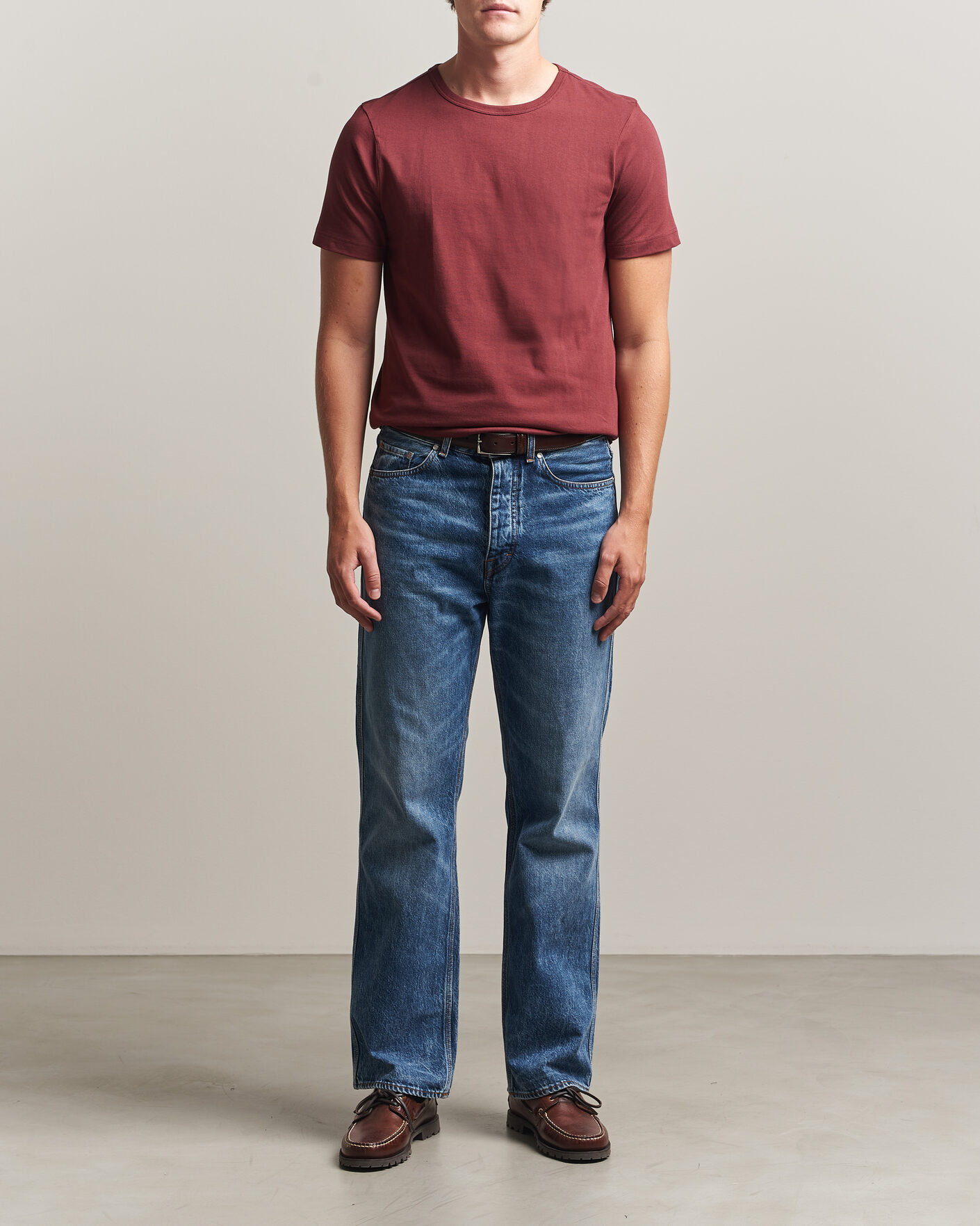 Homme | T-shirts | Merz b. Schwanen | 1950s Classic Loopwheeled T-shirt Burgundy