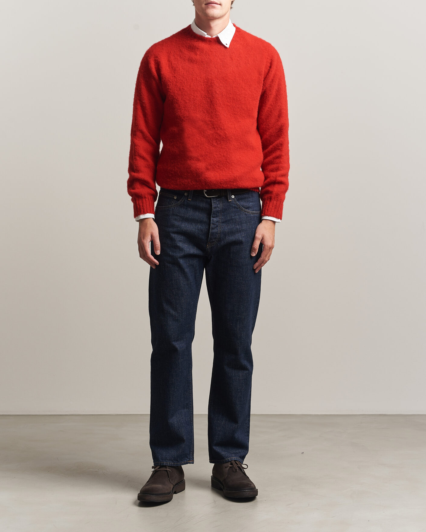 Heren | Truien | Harley Of Scotland | Brushed Supersoft Lambswool Crewneck Cardinal