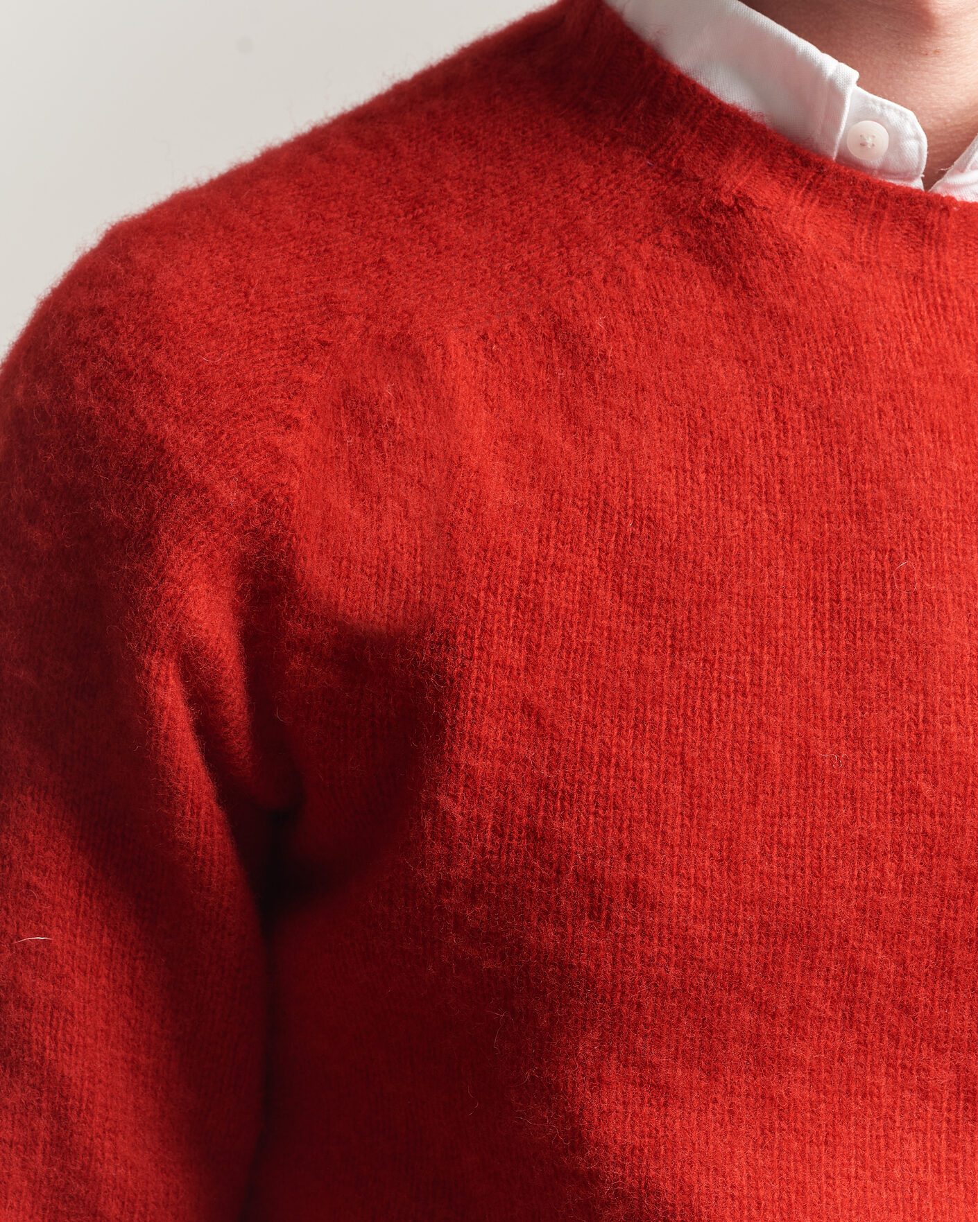 Heren | Truien | Harley Of Scotland | Brushed Supersoft Lambswool Crewneck Cardinal