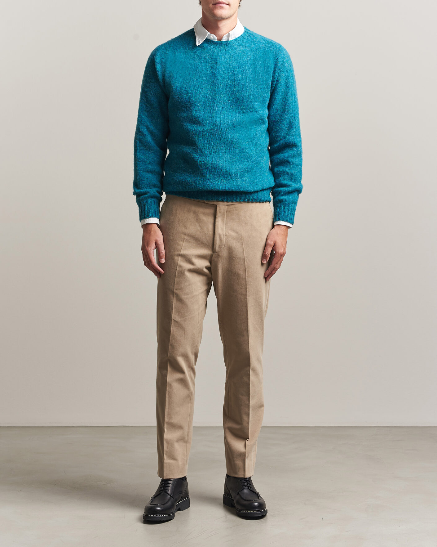 Homme | Pulls Et Tricots | Harley Of Scotland | Brushed Supersoft Lambswool Crewneck Gulfstream