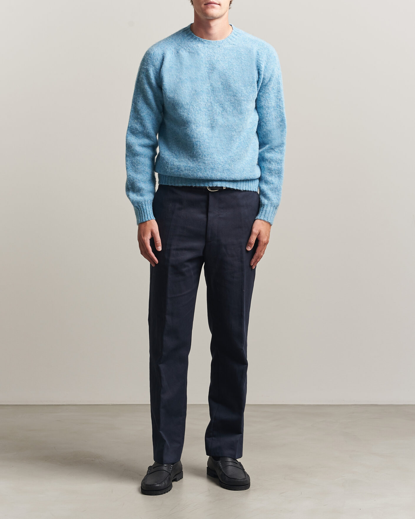 Homme | Pulls Et Tricots | Harley Of Scotland | Brushed Supersoft Lambswool Crewneck Loch Blue