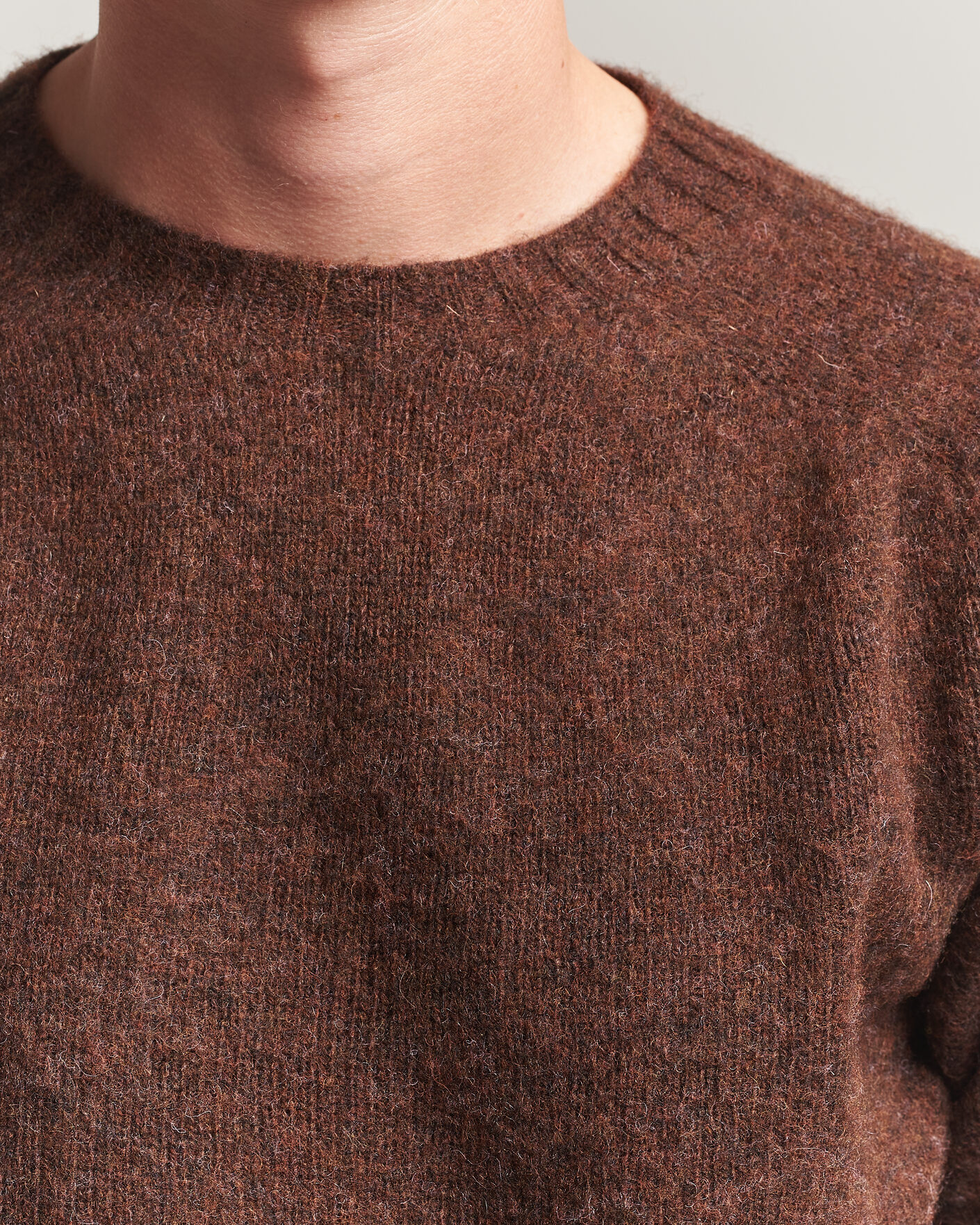 Heren | Truien | Harley Of Scotland | Brushed Supersoft Lambswool Crewneck Marron