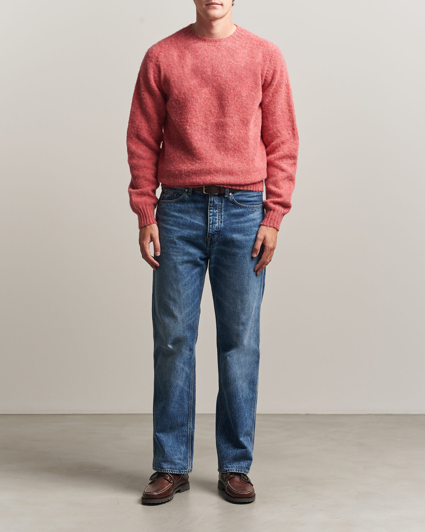 Homme | Pulls Et Tricots | Harley Of Scotland | Brushed Supersoft Lambswool Crewneck Tea Rose