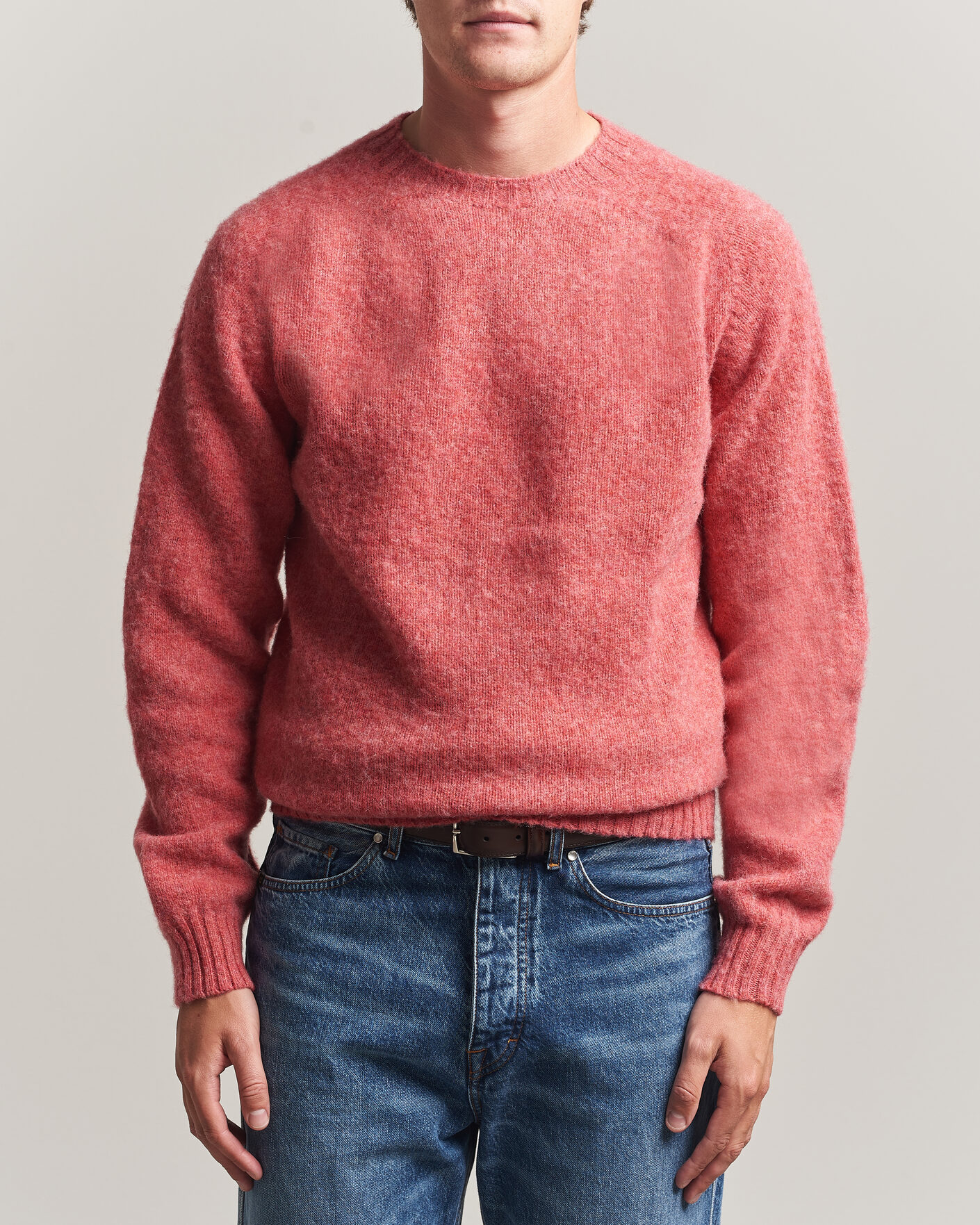 Homme | Pulls Et Tricots | Harley Of Scotland | Brushed Supersoft Lambswool Crewneck Tea Rose