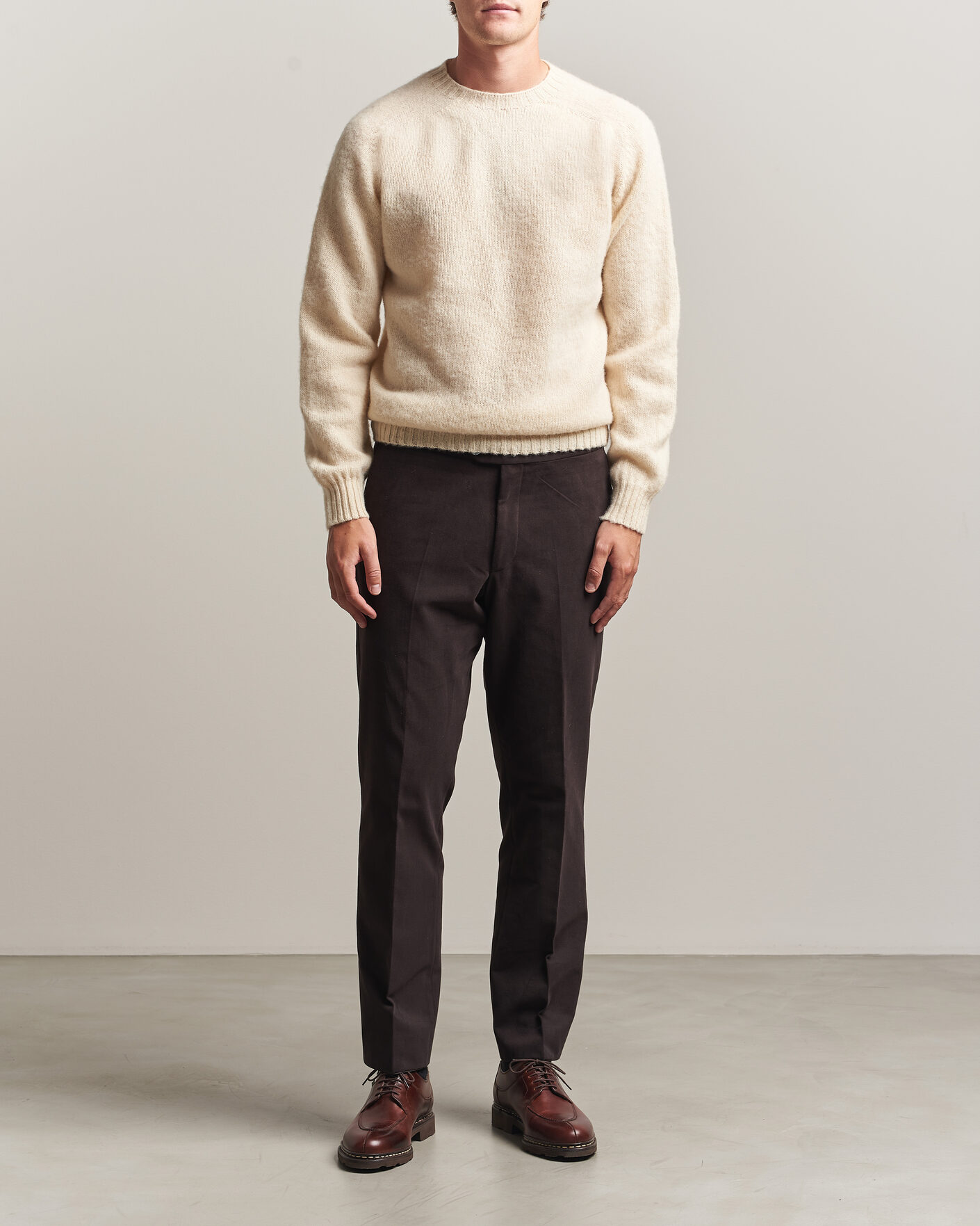 Homme | Pulls Et Tricots | Harley Of Scotland | Brushed Supersoft Lambswool Crewneck Vanilla