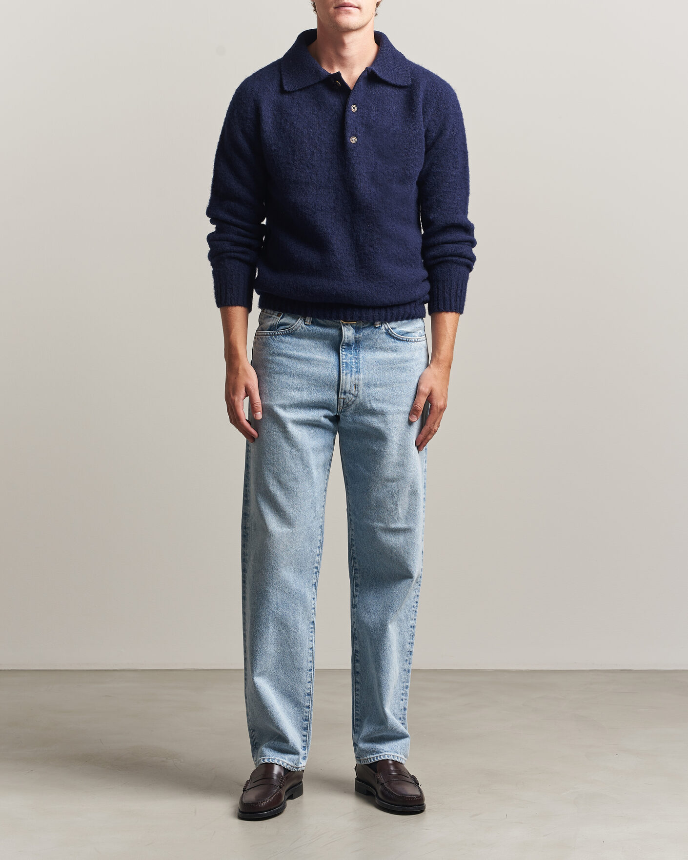 Heren | Truien | Harley Of Scotland | Brushed Supersoft Lambswool Polo Navy