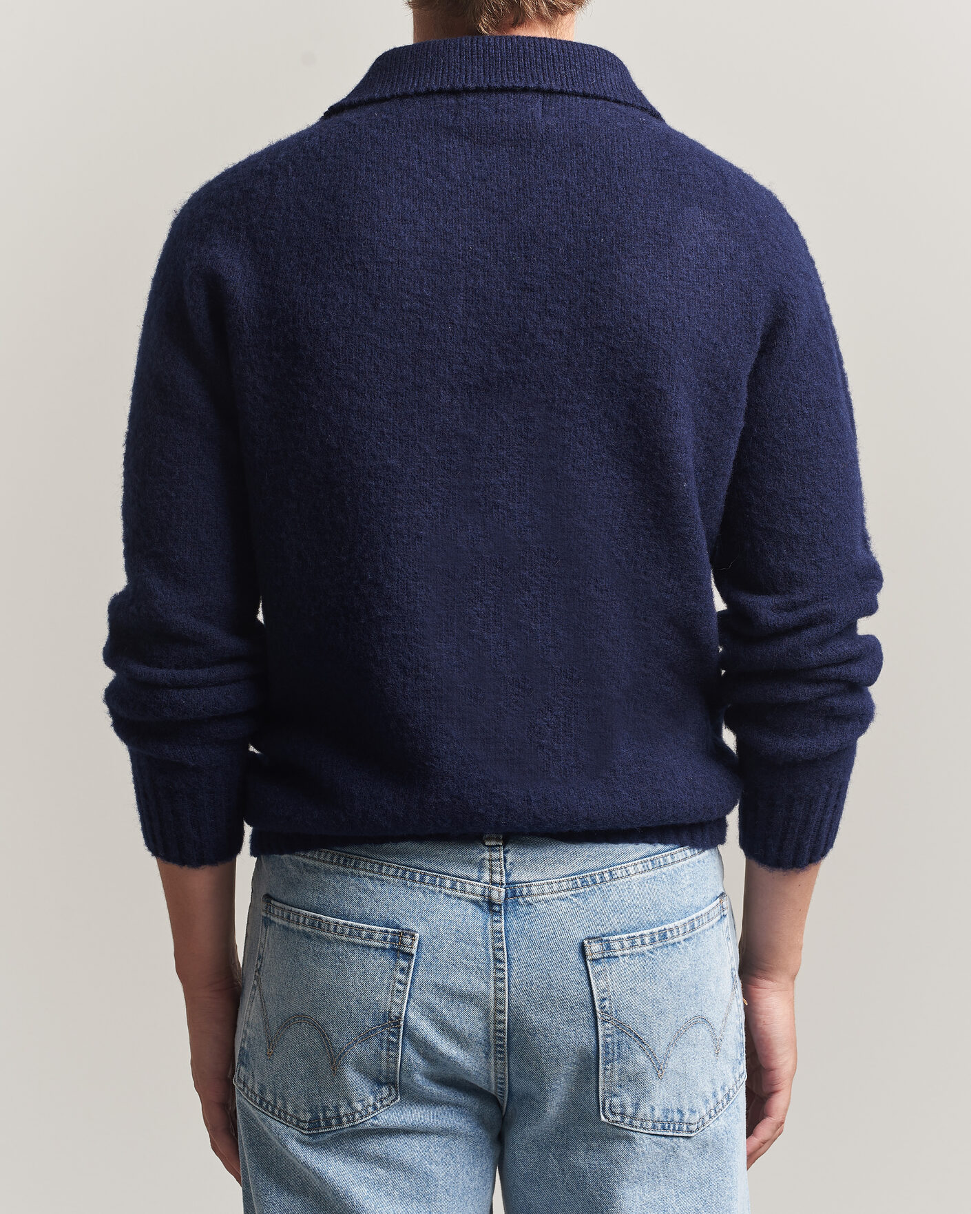 Heren | Truien | Harley Of Scotland | Brushed Supersoft Lambswool Polo Navy