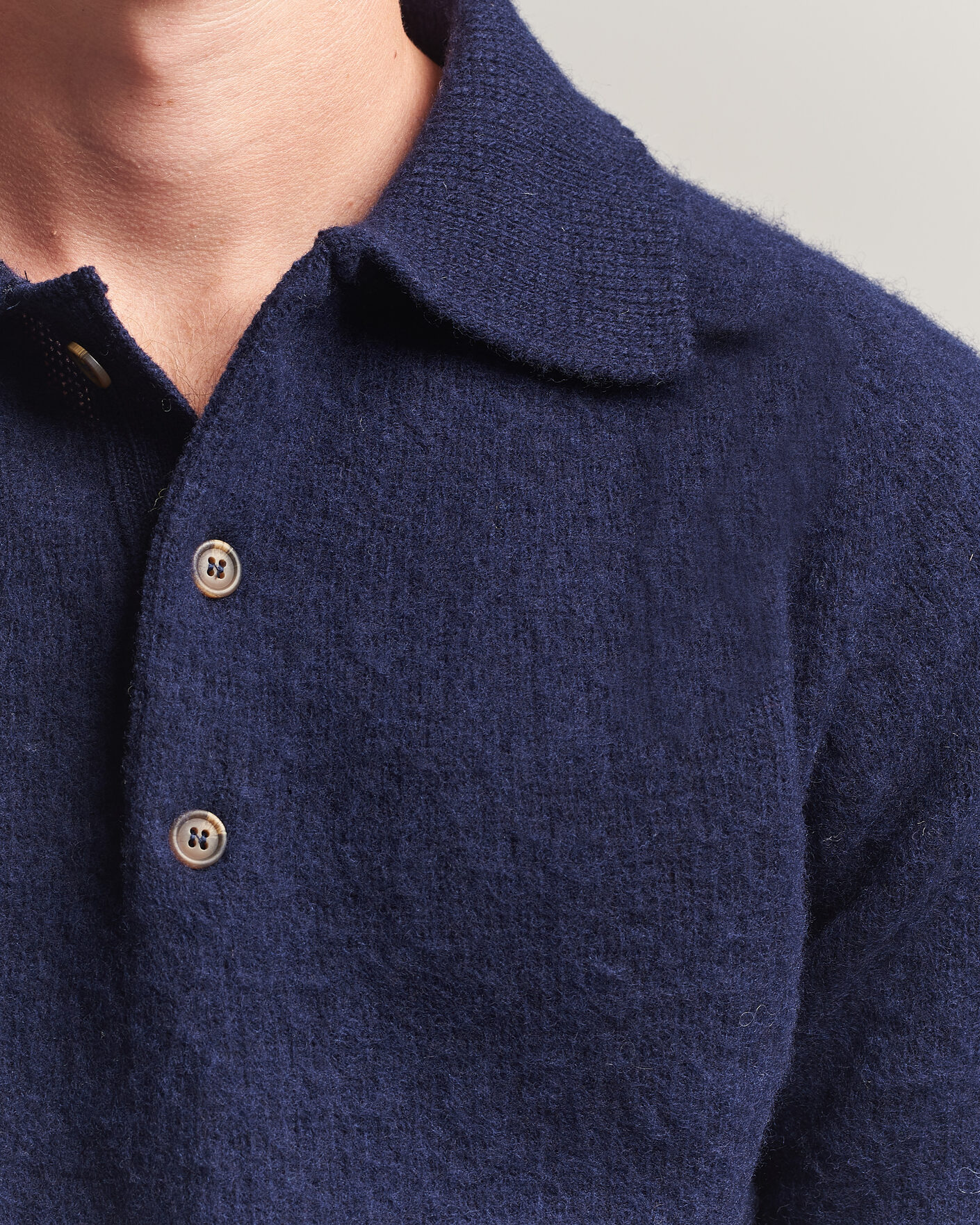 Heren | Truien | Harley Of Scotland | Brushed Supersoft Lambswool Polo Navy