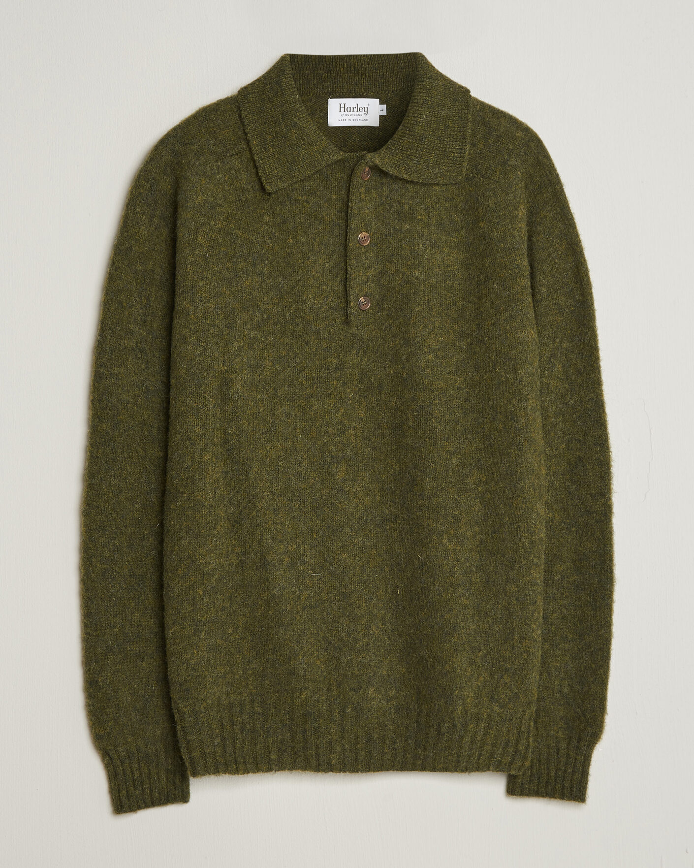 Heren | Truien | Harley Of Scotland | Brushed Supersoft Lambswool Polo Scots Pine