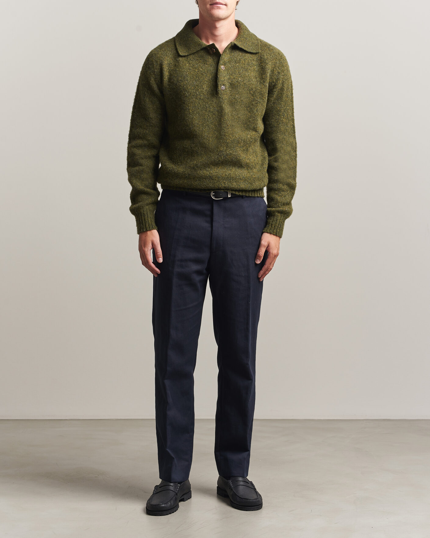 Heren | Truien | Harley Of Scotland | Brushed Supersoft Lambswool Polo Scots Pine