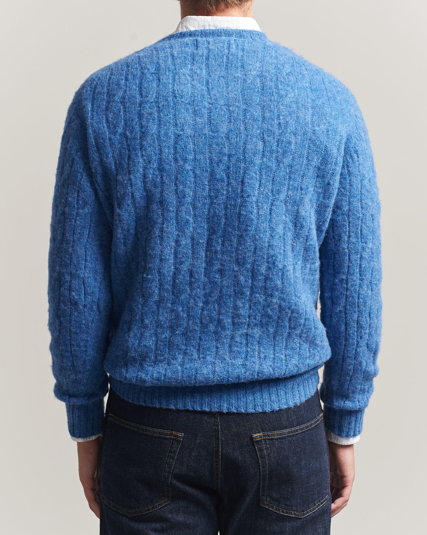 Homme | Pulls Et Tricots | Harley Of Scotland | Brushed Supersoft Lambswool Cable Cobalt