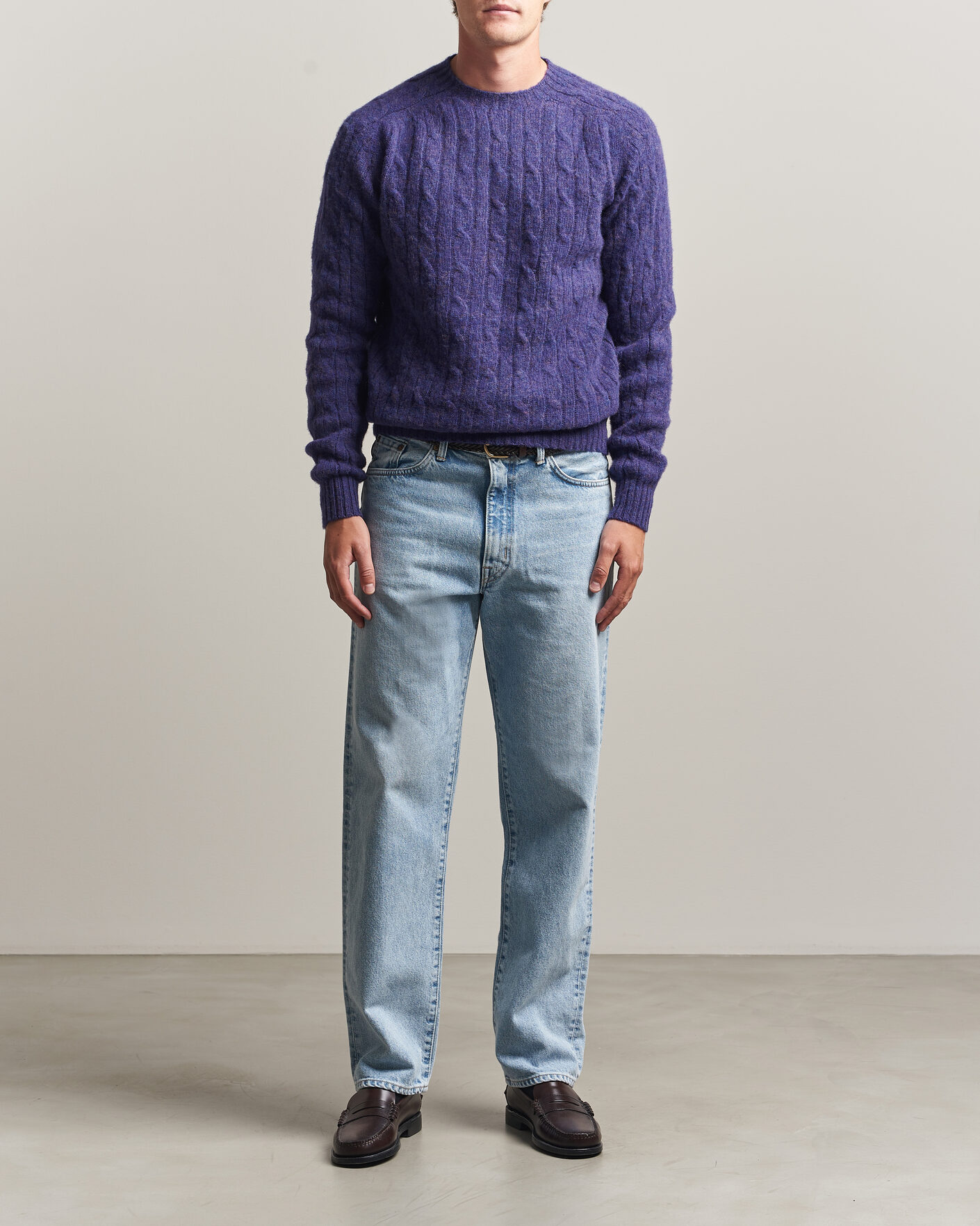 Homme | Pulls Et Tricots | Harley Of Scotland | Brushed Supersoft Lambswool Cable Iris
