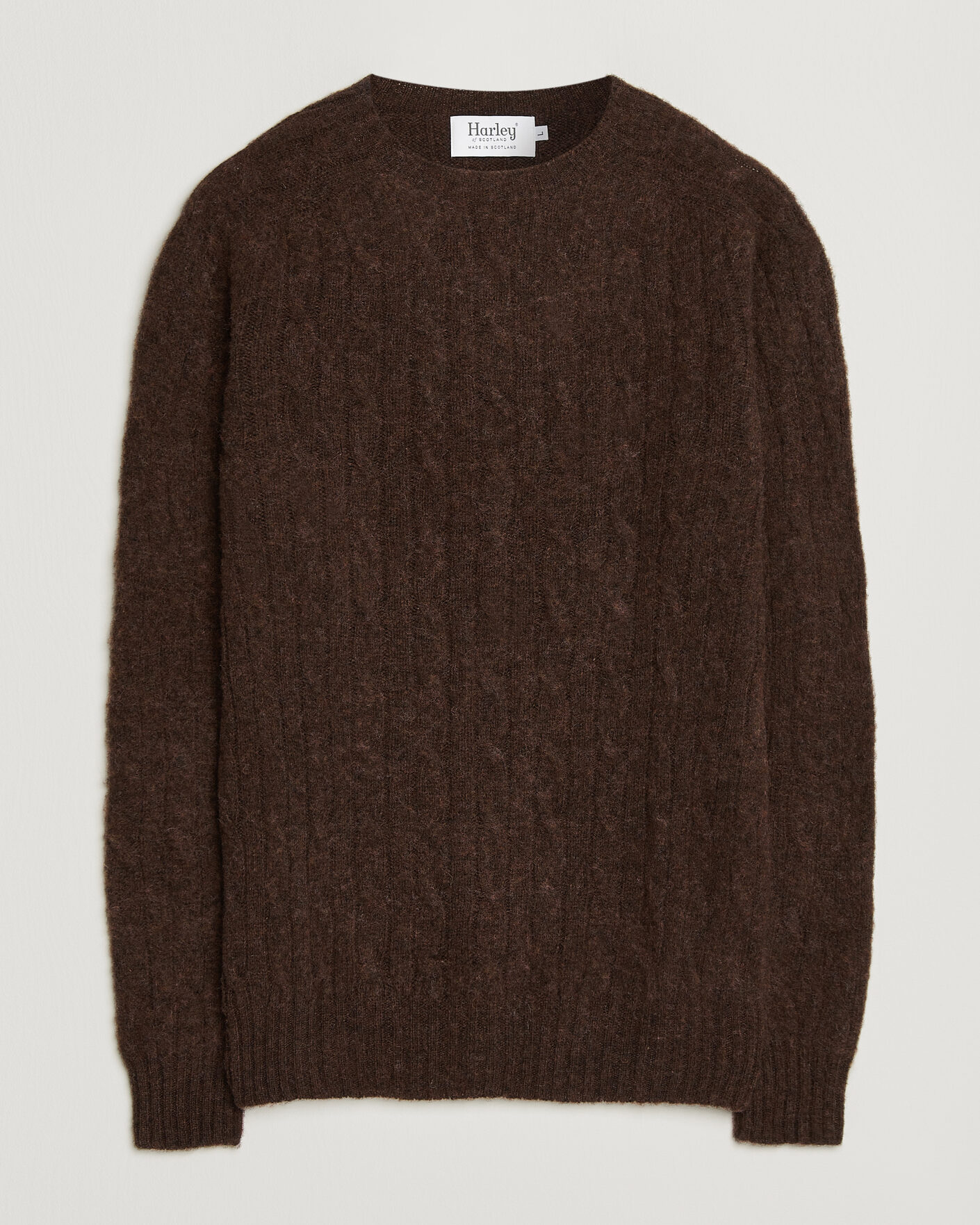 Homme | Pulls Et Tricots | Harley Of Scotland | Brushed Supersoft Lambswool Cable Marron