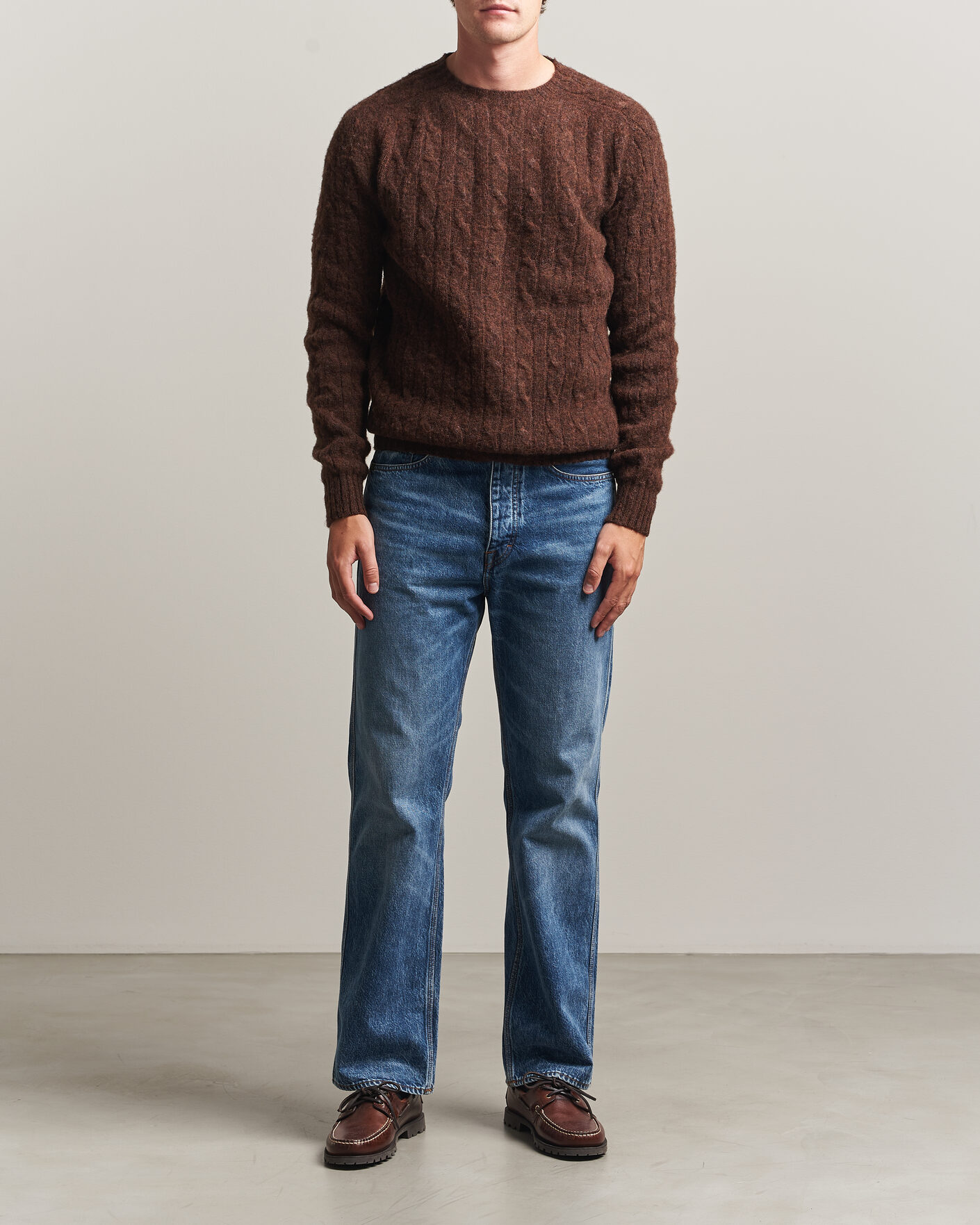 Homme | Pulls Et Tricots | Harley Of Scotland | Brushed Supersoft Lambswool Cable Marron