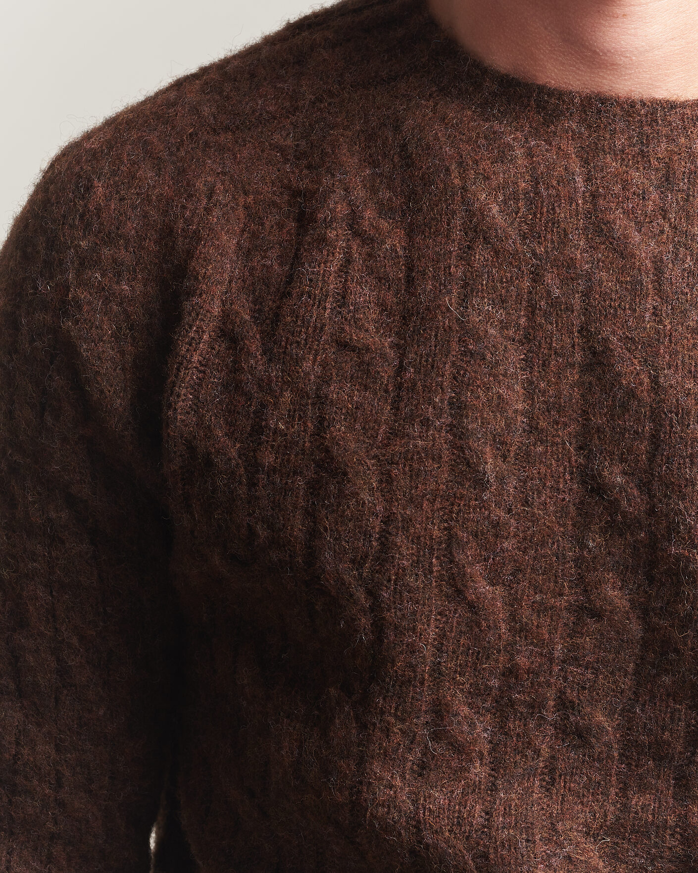 Homme | Pulls Et Tricots | Harley Of Scotland | Brushed Supersoft Lambswool Cable Marron