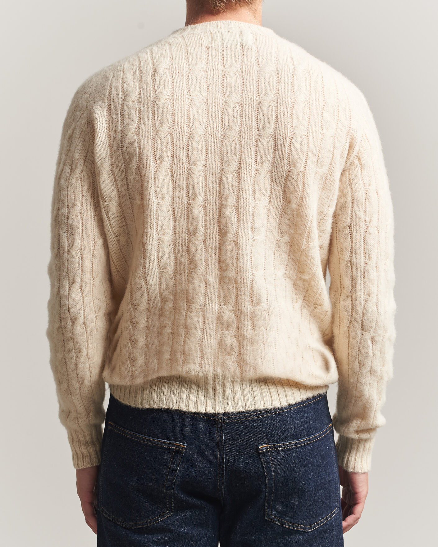 Homme | Pulls Et Tricots | Harley Of Scotland | Brushed Supersoft Lambswool Cable Vanilla