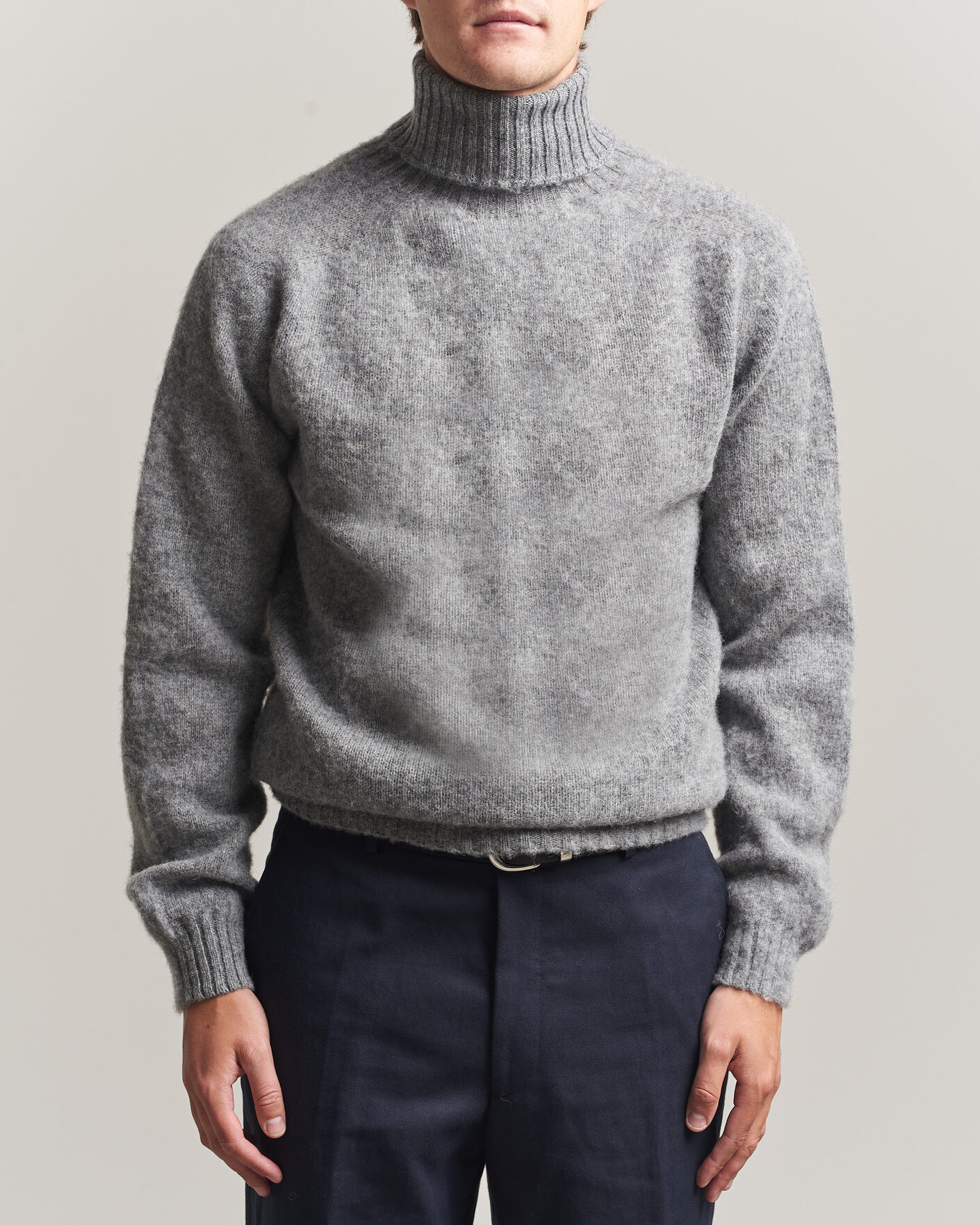 Homme | Pulls Et Tricots | Harley Of Scotland | Brushed Supersoft Lambswool Rollneck Mid Grey