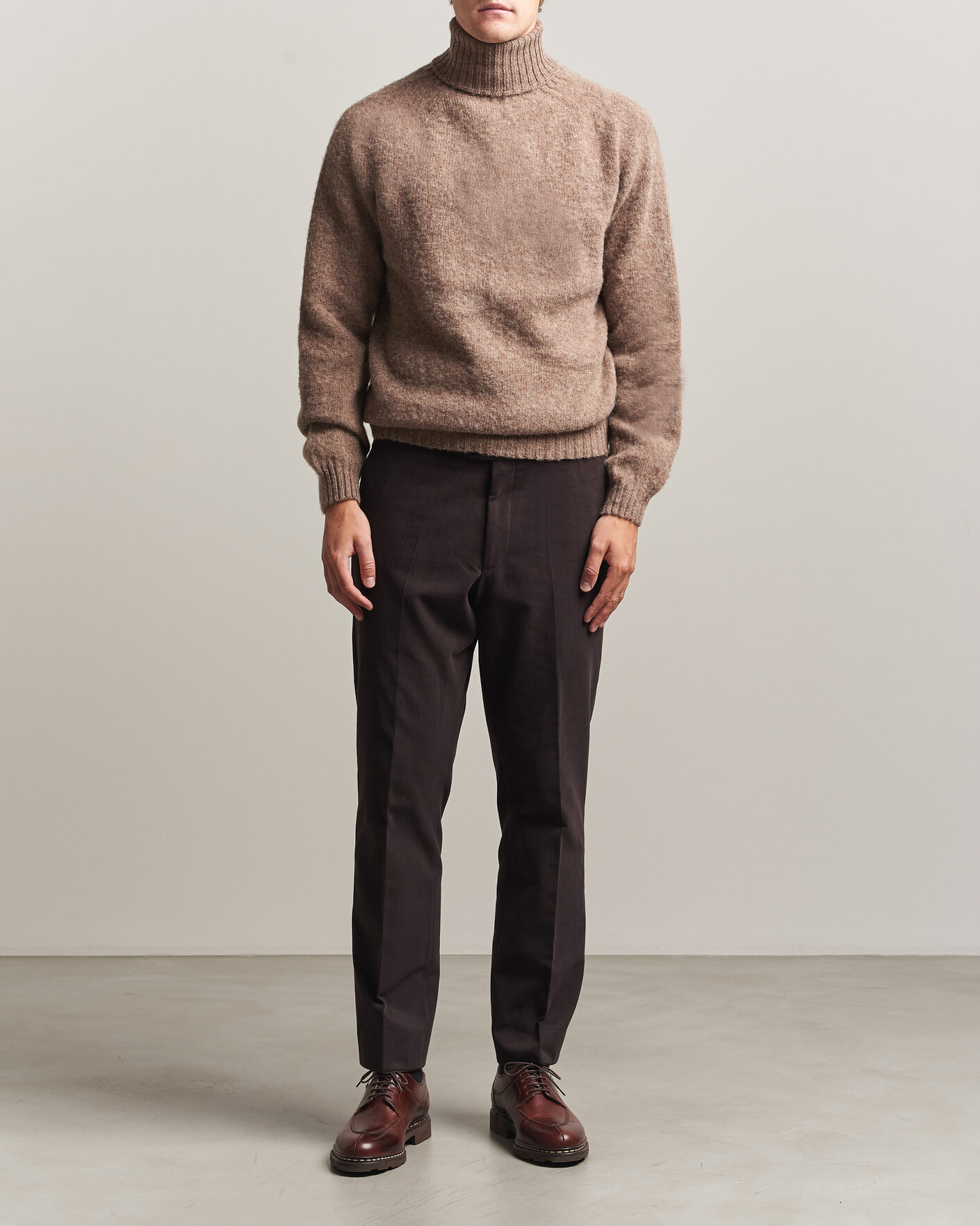 Homme | Pulls Et Tricots | Harley Of Scotland | Brushed Supersoft Lambswool Rollneck Tundra