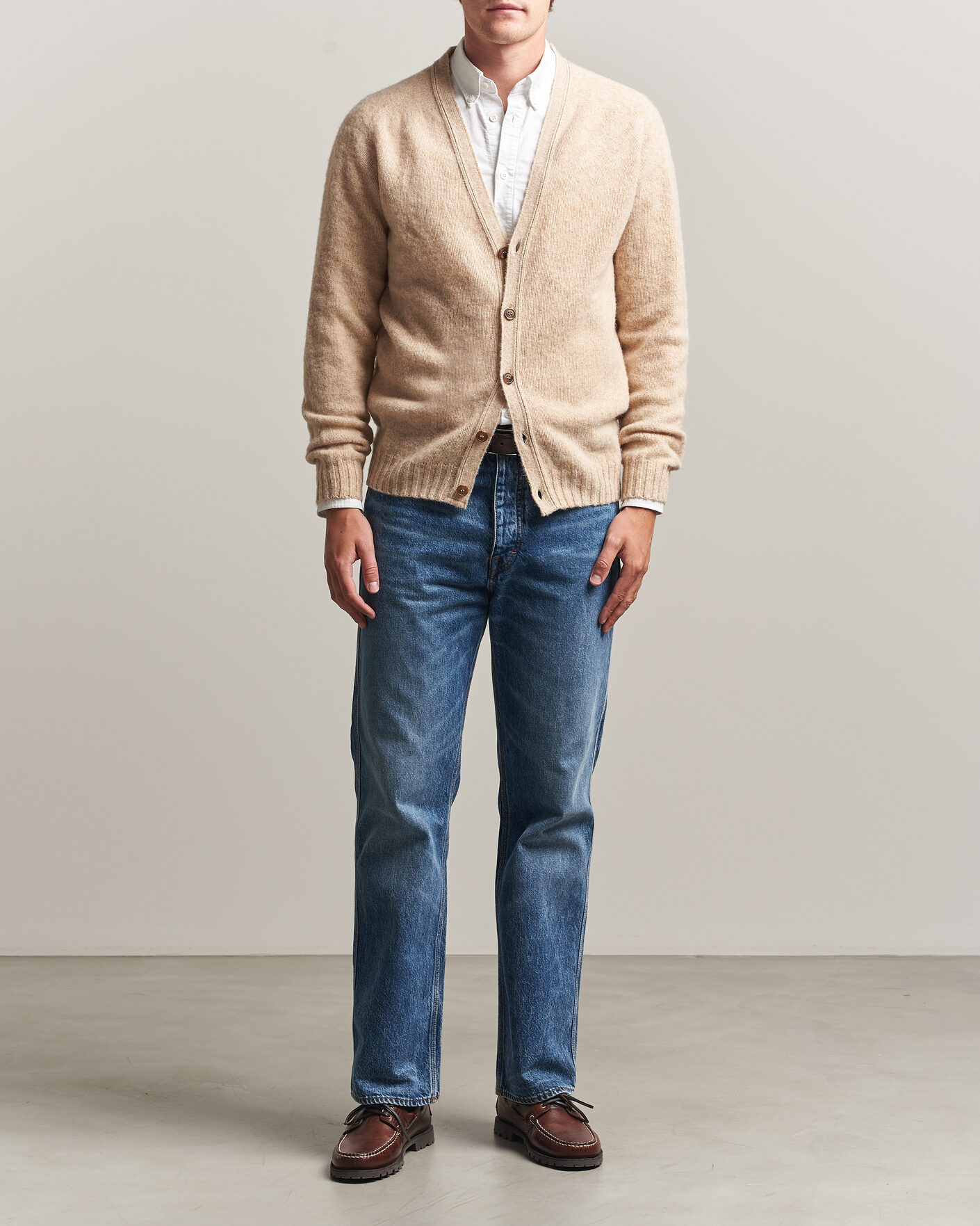 Homme | Pulls Et Tricots | Harley Of Scotland | Brushed Supersoft Lambswool Cardigan Calico