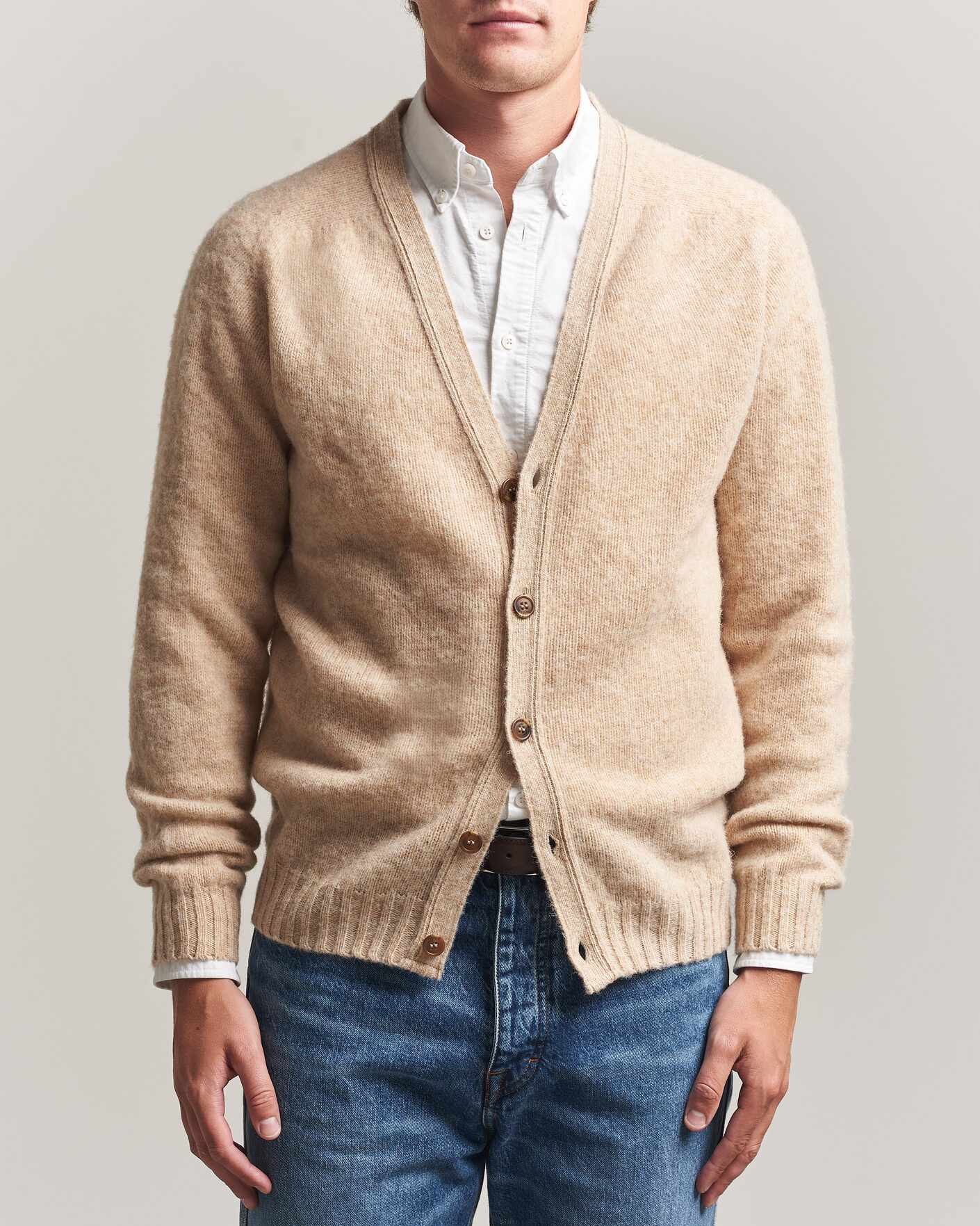 Homme | Pulls Et Tricots | Harley Of Scotland | Brushed Supersoft Lambswool Cardigan Calico