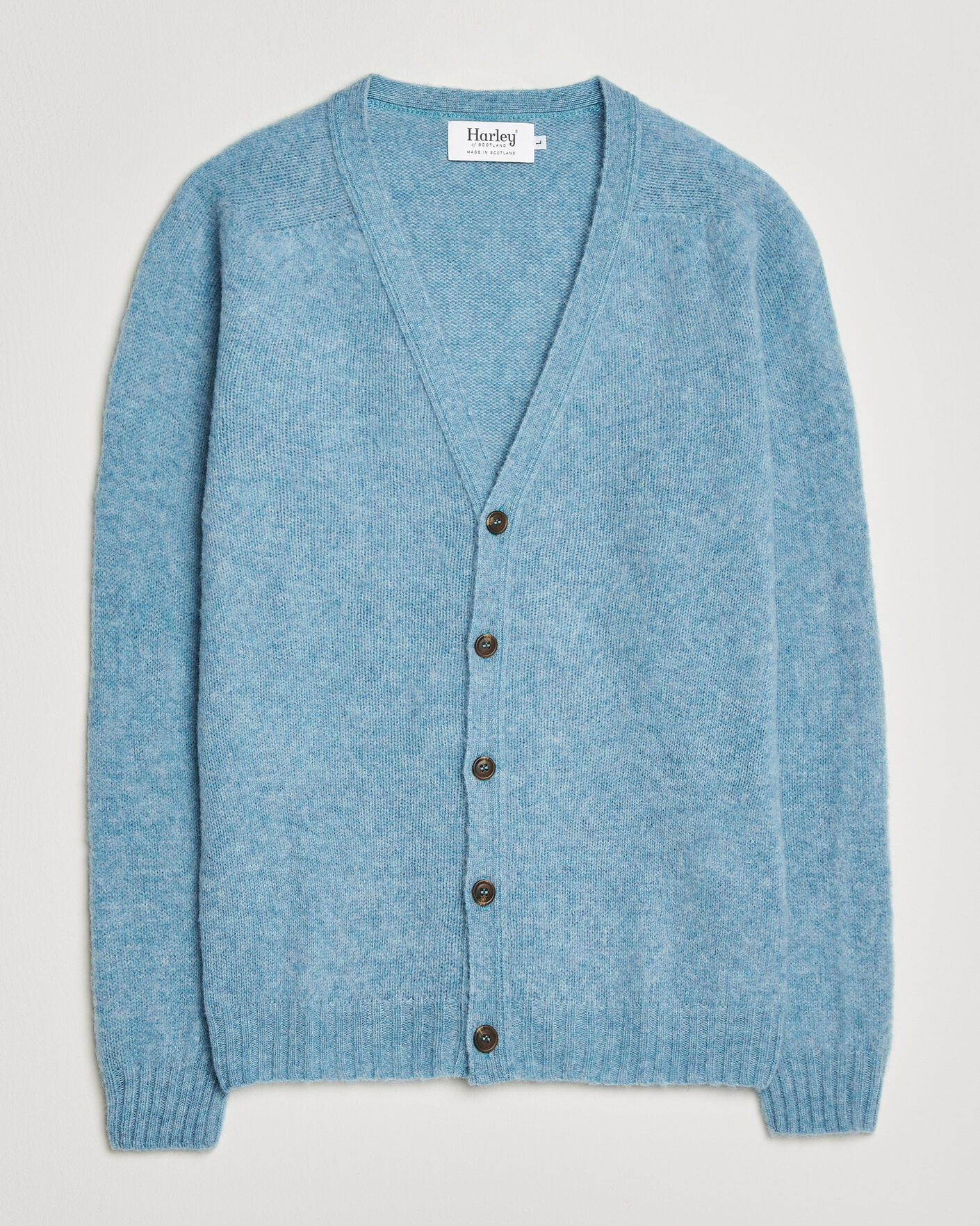 Heren | Truien | Harley Of Scotland | Brushed Supersoft Lambswool Cardigan Loch Blue