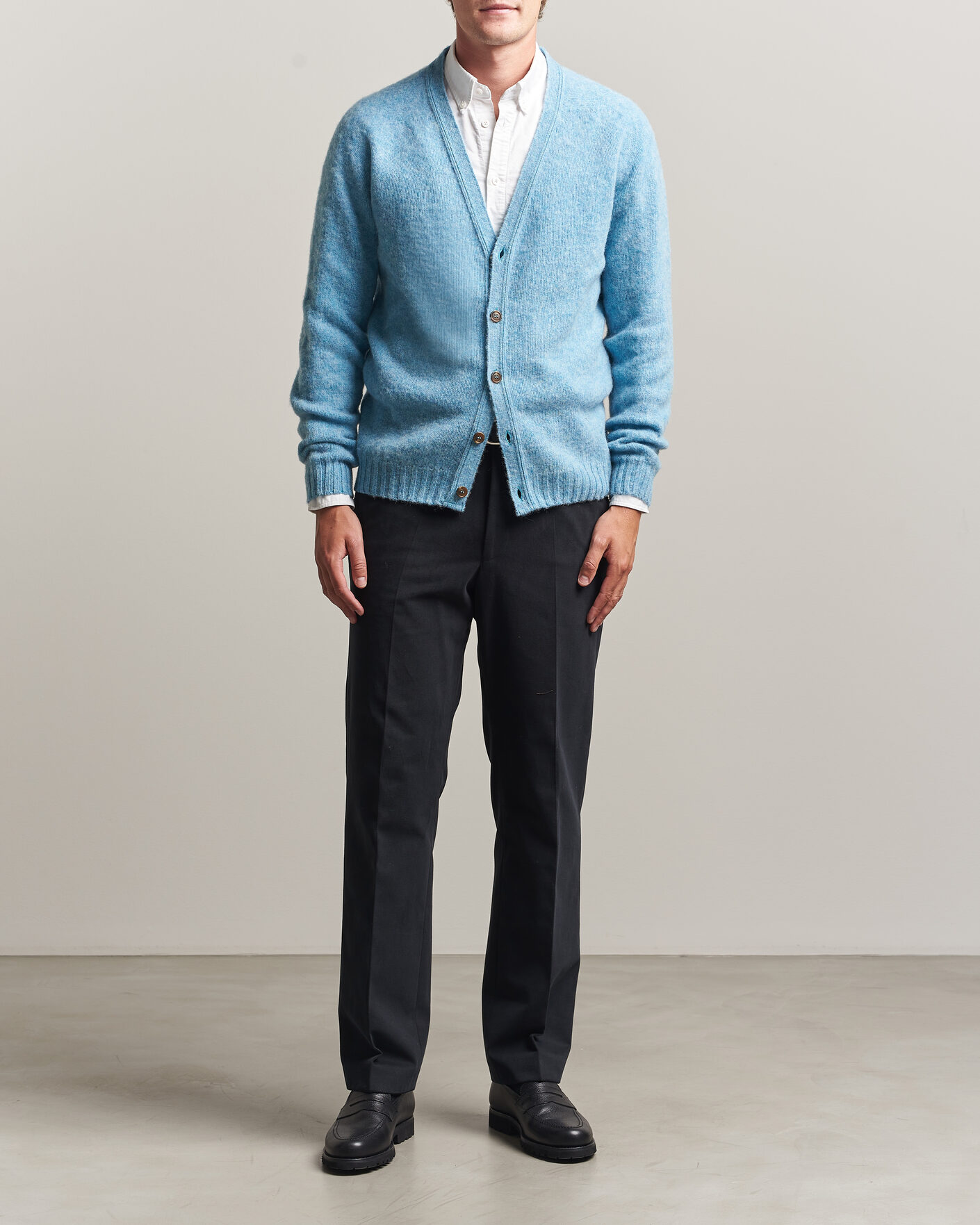Heren | Truien | Harley Of Scotland | Brushed Supersoft Lambswool Cardigan Loch Blue