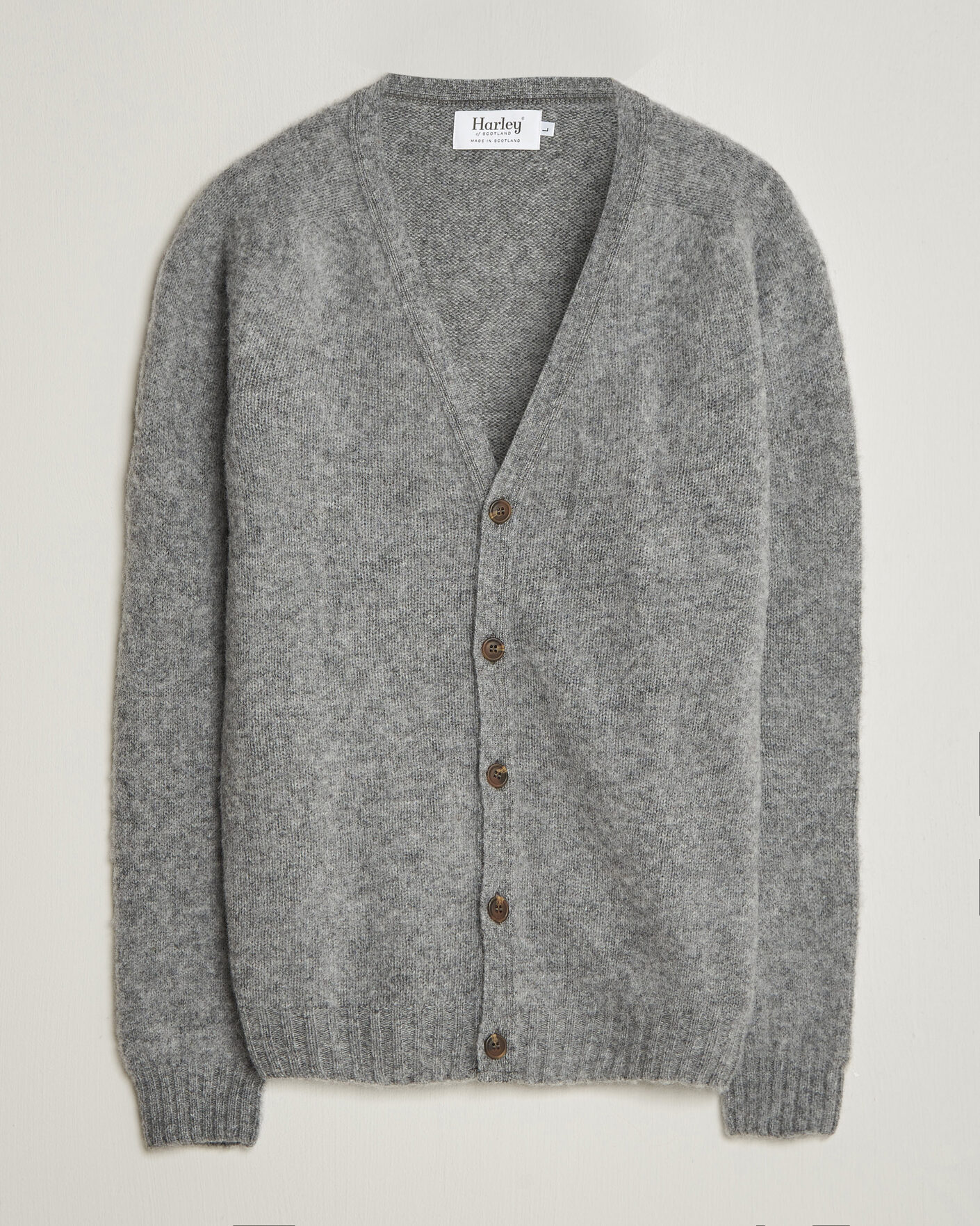 Heren | Truien | Harley Of Scotland | Brushed Supersoft Lambswool Cardigan Mid Grey