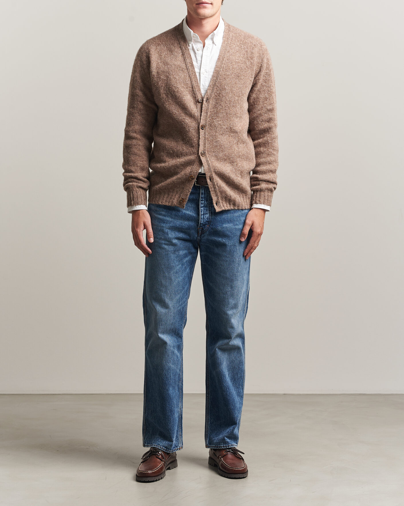 Heren | Truien | Harley Of Scotland | Brushed Supersoft Lambswool Cardigan Tundra