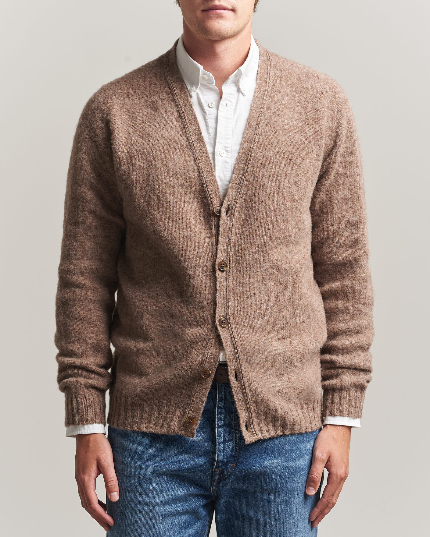 Heren | Truien | Harley Of Scotland | Brushed Supersoft Lambswool Cardigan Tundra