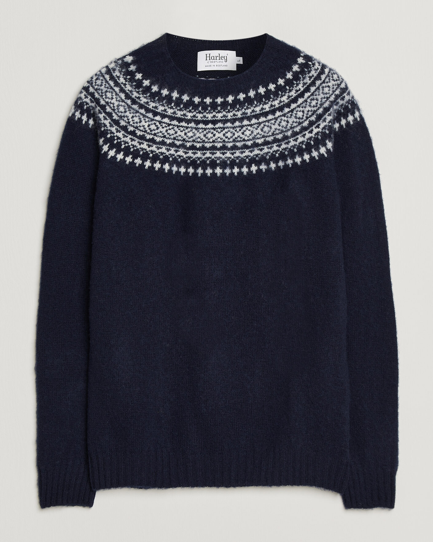 Homme | Pulls Et Tricots | Harley Of Scotland | Brushed Supersoft Lambswool Yolk Fairisle Navy/Snow White