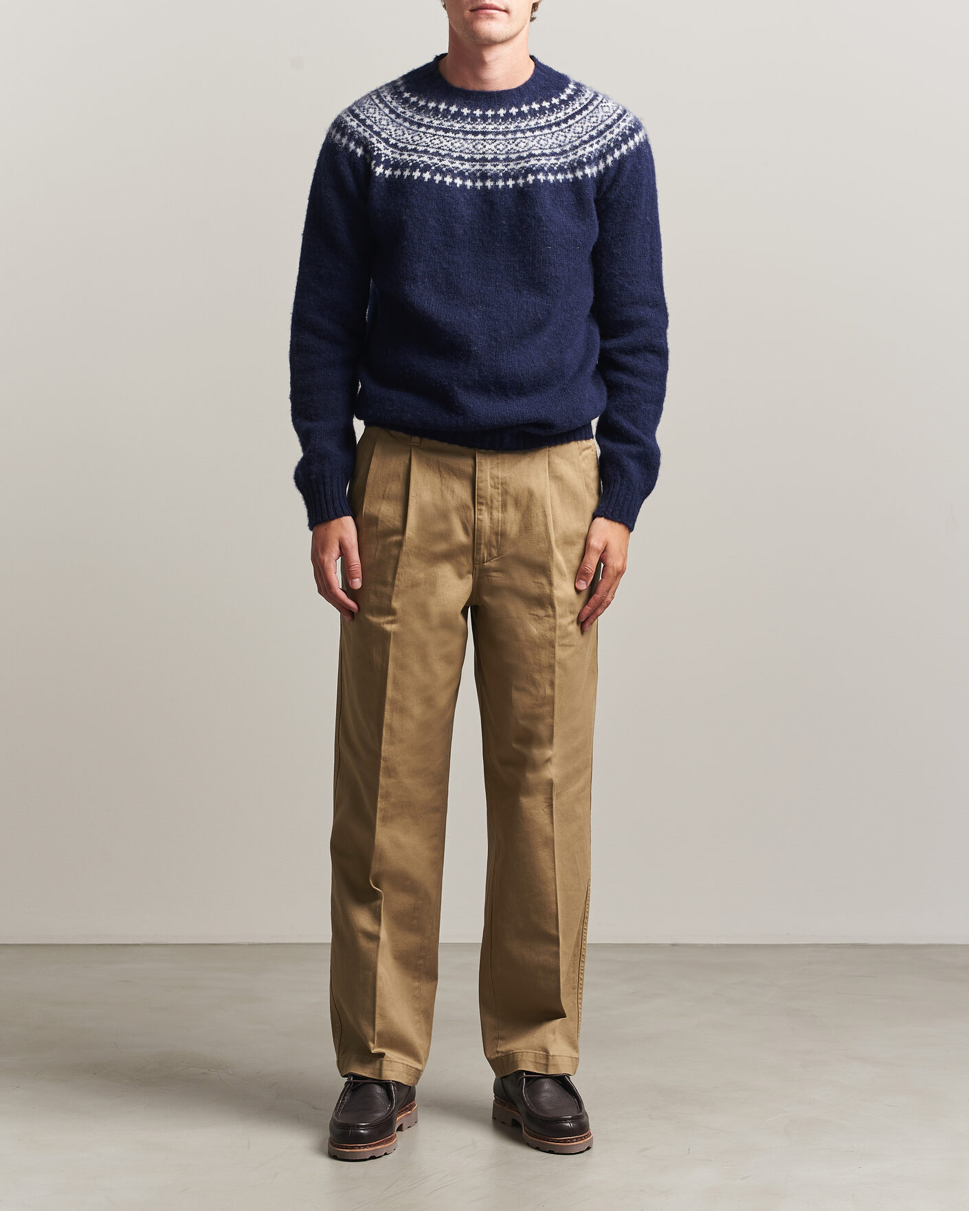 Homme | Pulls Et Tricots | Harley Of Scotland | Brushed Supersoft Lambswool Yolk Fairisle Navy/Snow White