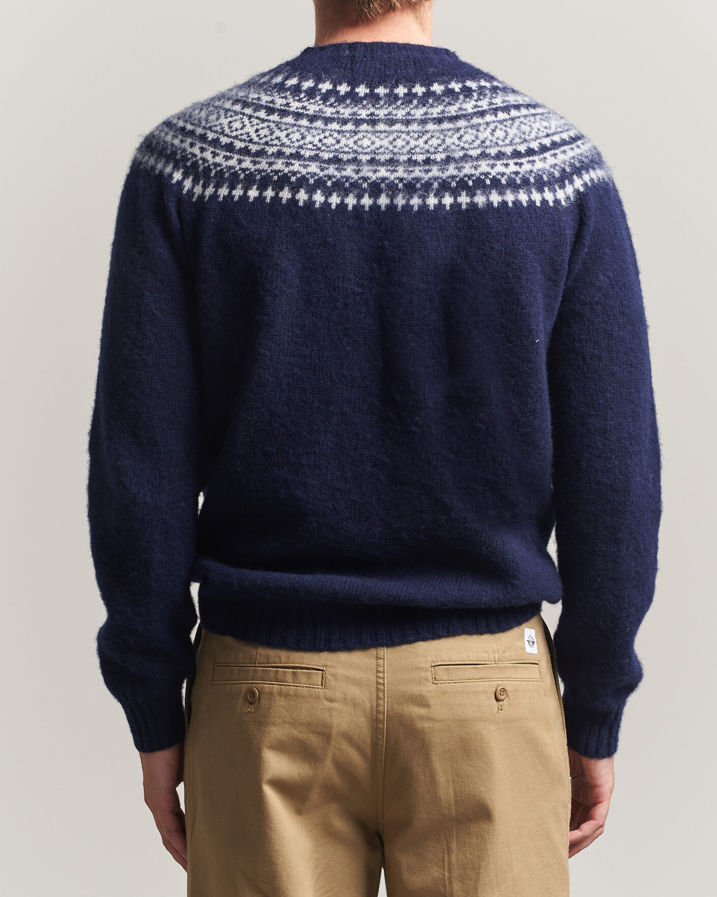 Homme | Pulls Et Tricots | Harley Of Scotland | Brushed Supersoft Lambswool Yolk Fairisle Navy/Snow White