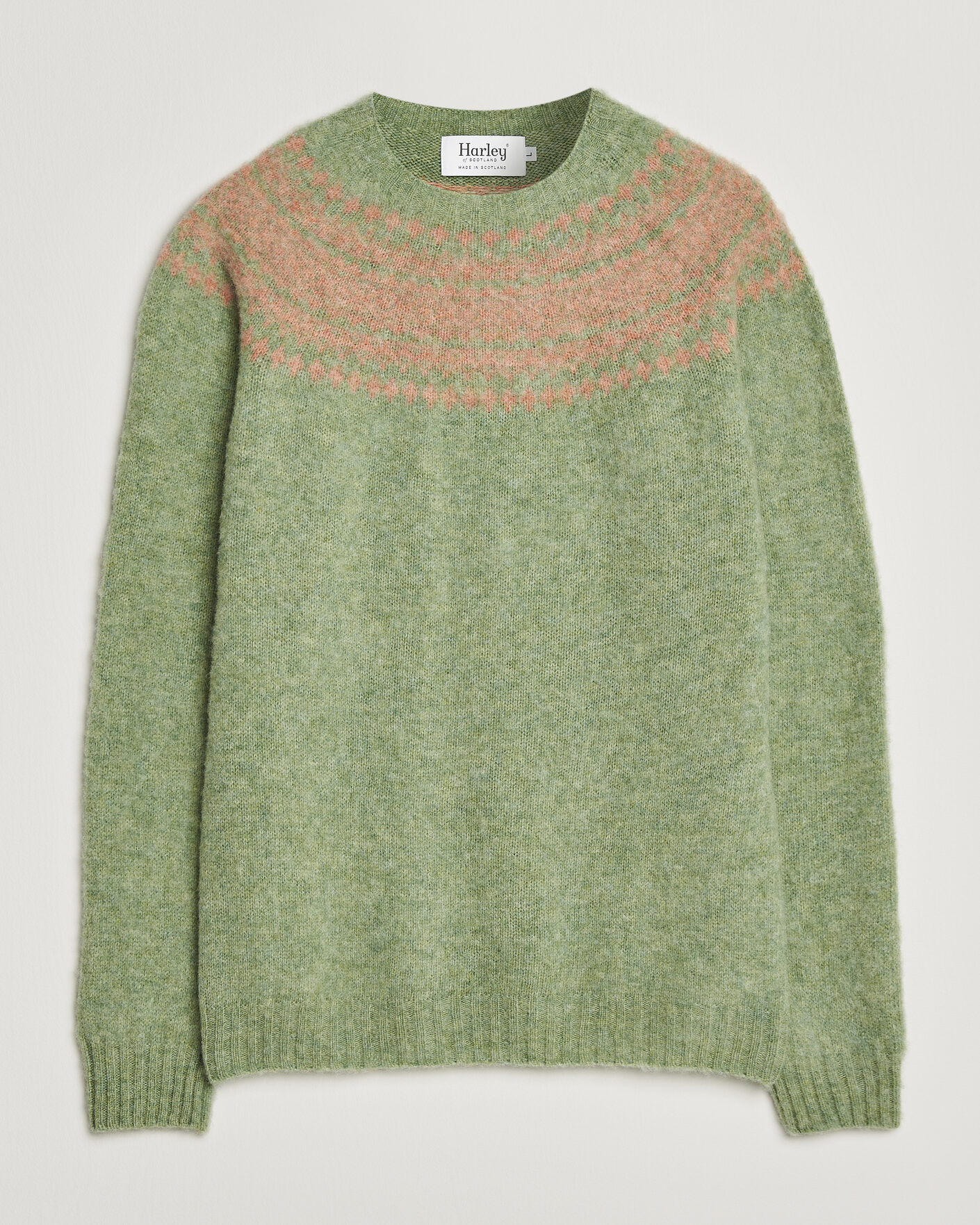 Homme | Pulls Et Tricots | Harley Of Scotland | Brushed Supersoft Lambswool Yolk Fairisle Sage/Parfait