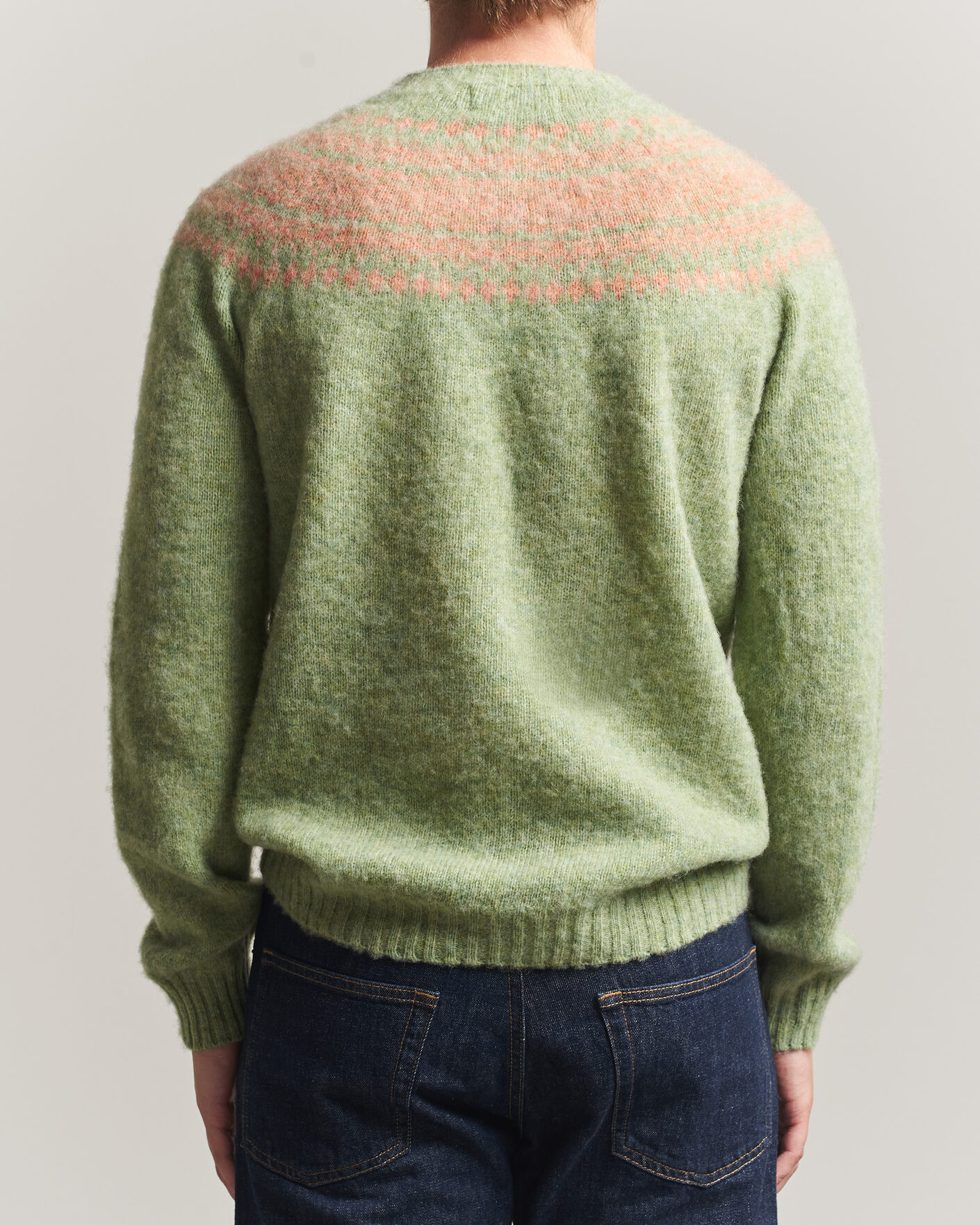 Homme | Pulls Et Tricots | Harley Of Scotland | Brushed Supersoft Lambswool Yolk Fairisle Sage/Parfait