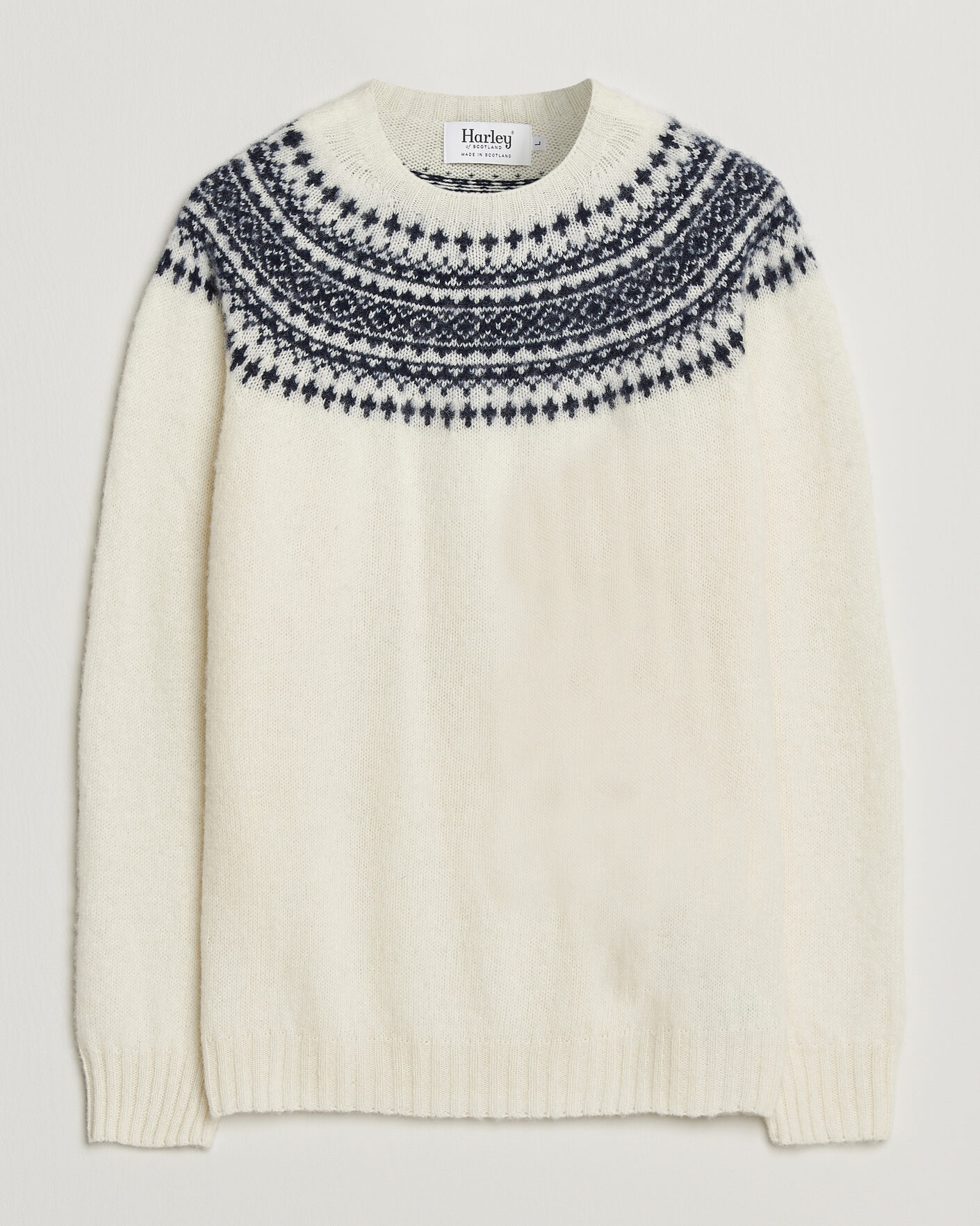 Homme | Pulls Et Tricots | Harley Of Scotland | Brushed Supersoft Lambswool Yolk Fairisle Snow White/Navy