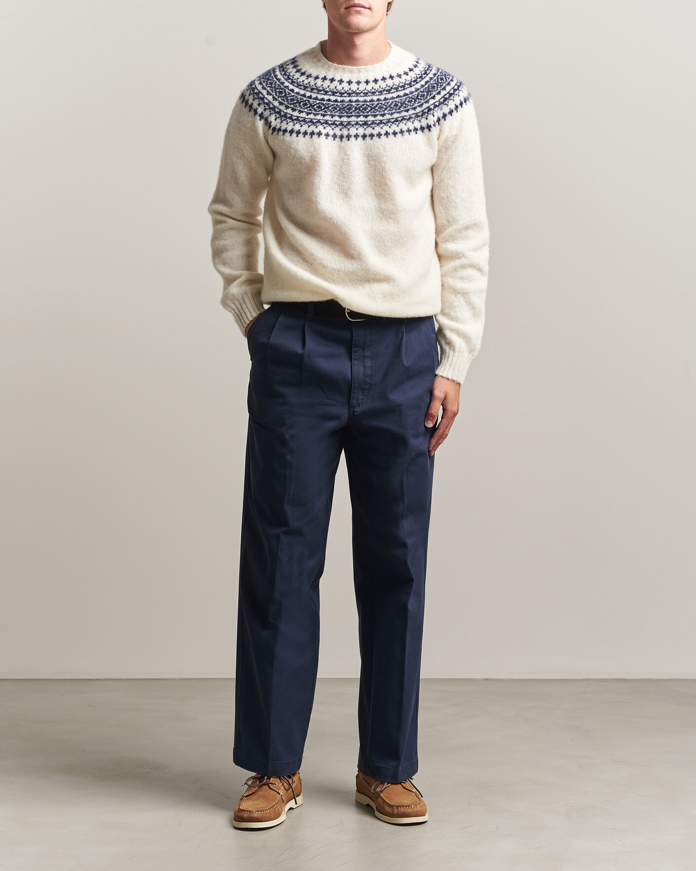 Homme | Pulls Et Tricots | Harley Of Scotland | Brushed Supersoft Lambswool Yolk Fairisle Snow White/Navy