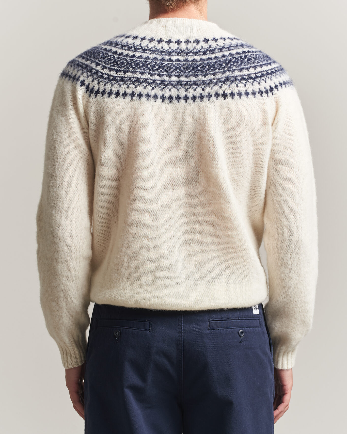 Homme | Pulls Et Tricots | Harley Of Scotland | Brushed Supersoft Lambswool Yolk Fairisle Snow White/Navy