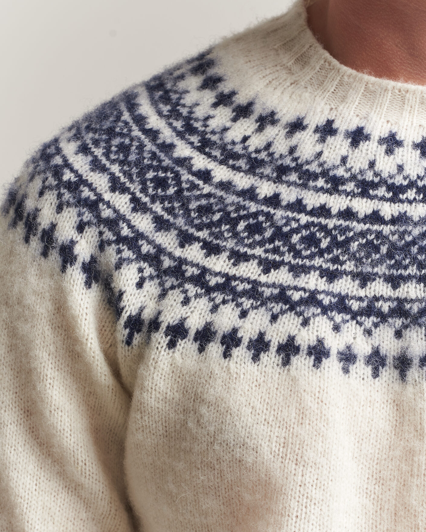Homme | Pulls Et Tricots | Harley Of Scotland | Brushed Supersoft Lambswool Yolk Fairisle Snow White/Navy